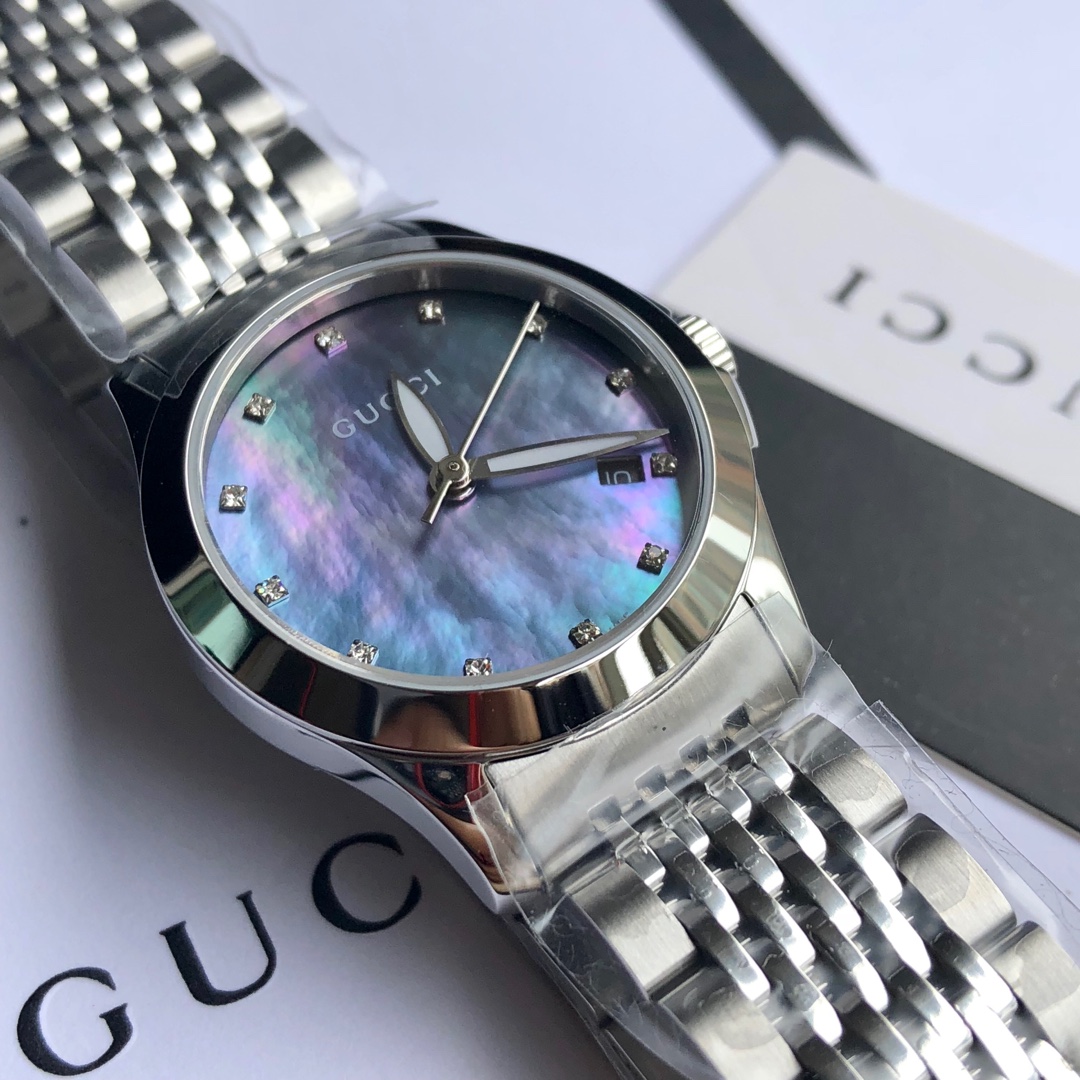 Gucci一比一女款手錶黑藍貝母面盤 銀色不鏽鋼錶帶簡約風格|超A仿原單精品圖片 12 Gucci一比一女款手錶黑藍貝母面盤 銀色不鏽鋼錶帶簡約風格|歐美奢侈品精品推薦