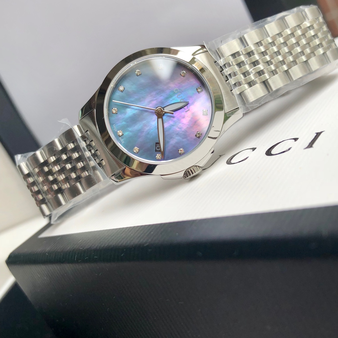 Gucci一比一女款手錶黑藍貝母面盤 銀色不鏽鋼錶帶簡約風格|超A仿原單精品圖片 7 Gucci一比一女款手錶黑藍貝母面盤 銀色不鏽鋼錶帶簡約風格|歐美奢侈品精品推薦