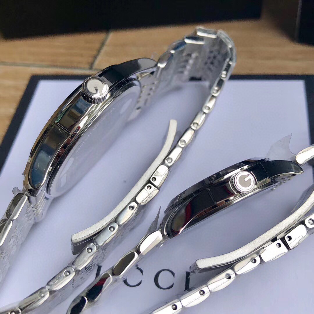 Gucci原單情侶對錶 經典灰色格紋面盤 不鏽鋼鍊帶實搭設計| 9 Gucci原單情侶對錶 經典灰色格紋面盤 不鏽鋼鍊帶實搭設計