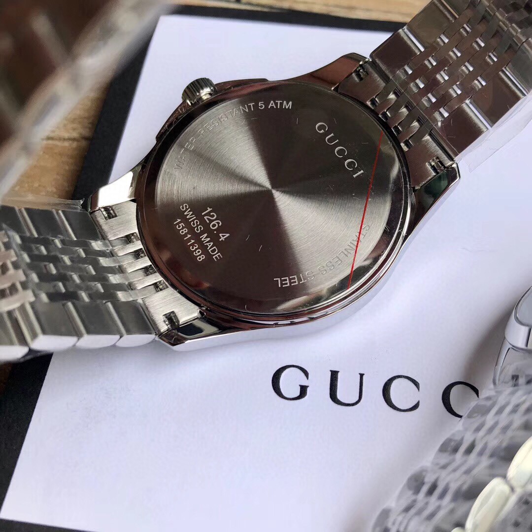 Gucci原單情侶對錶 經典灰色格紋面盤 不鏽鋼鍊帶實搭設計| 7 Gucci原單情侶對錶 經典灰色格紋面盤 不鏽鋼鍊帶實搭設計