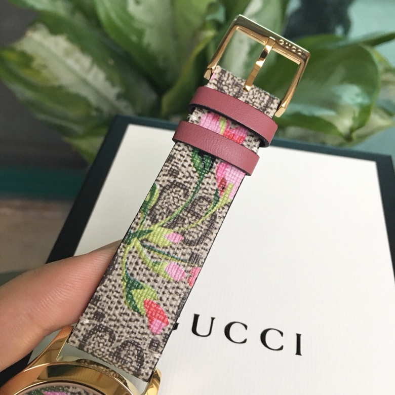 Gucci A貨女錶 花卉印花面盤設計 皮革錶帶粉嫩氣質風格款｜歐美奢侈品精品推薦