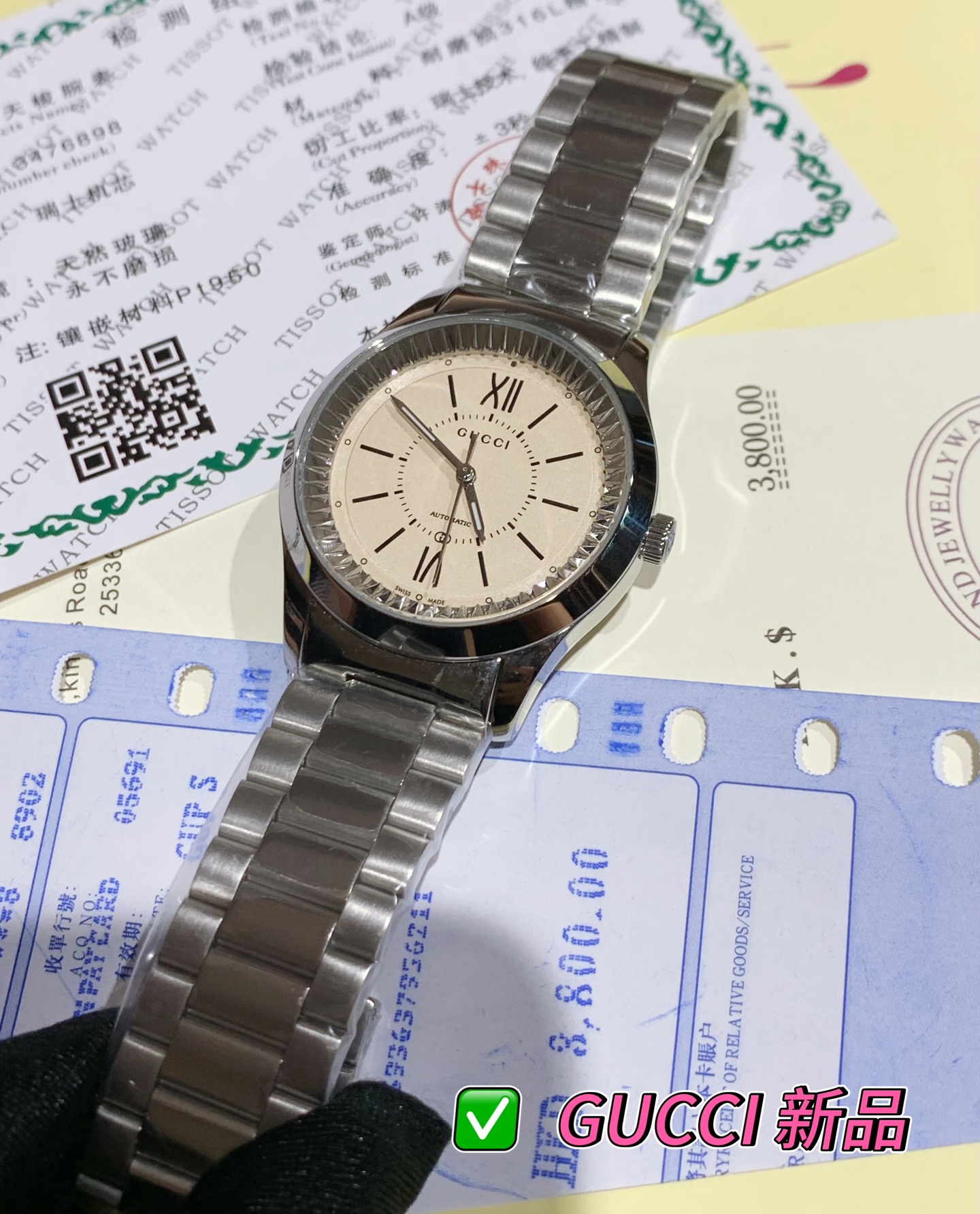 Gucci A貨男錶 自動機械款 羅馬數字米面銀鋼錶帶造型簡潔| 9 Gucci A貨男錶 自動機械款 羅馬數字米面銀鋼錶帶造型簡潔