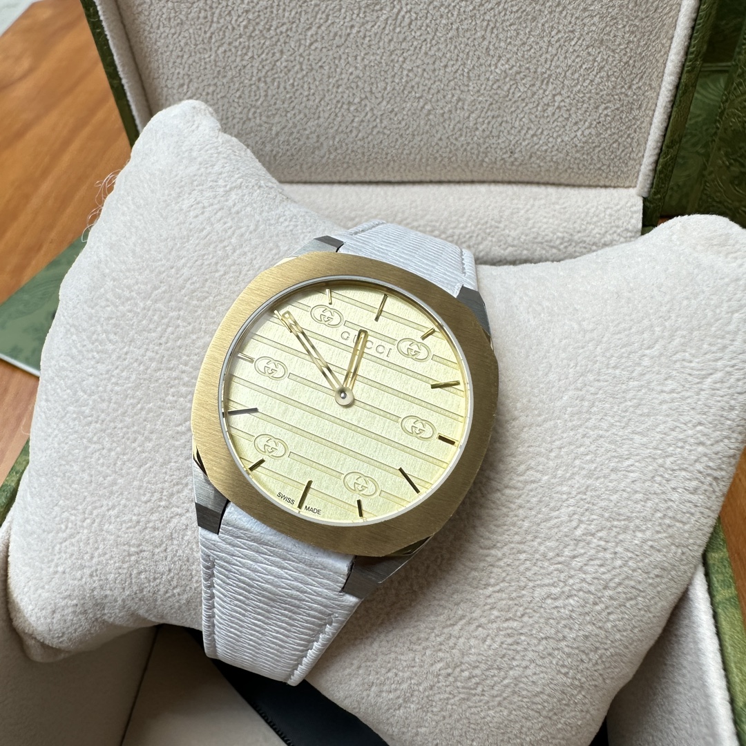 Gucci原單男錶 25H系列金面雕刻LOGO 金屬質感設計款｜歐美奢侈品精品推薦