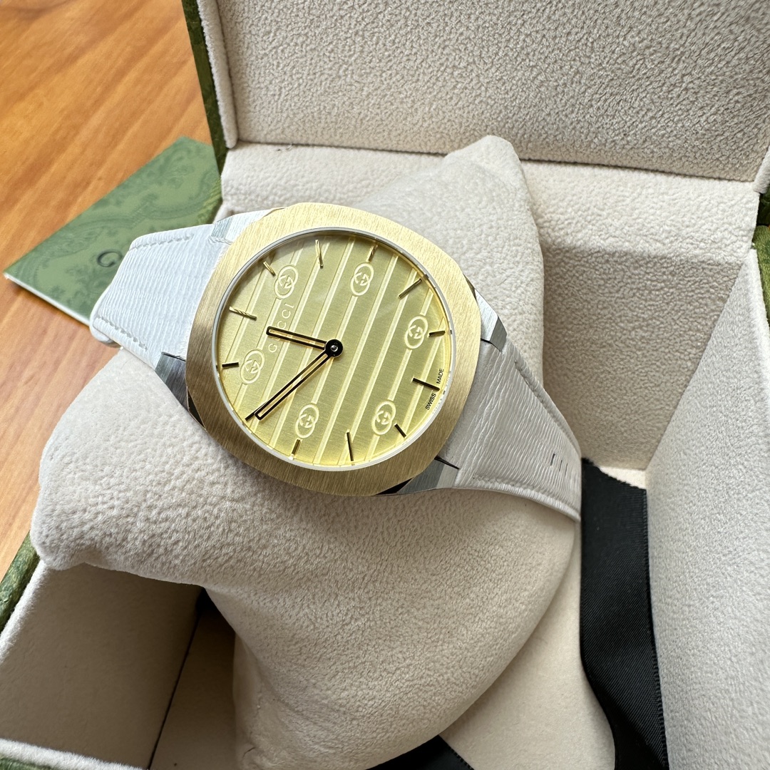 Gucci原單男錶 25H系列金面雕刻LOGO 金屬質感設計款｜歐美奢侈品精品推薦