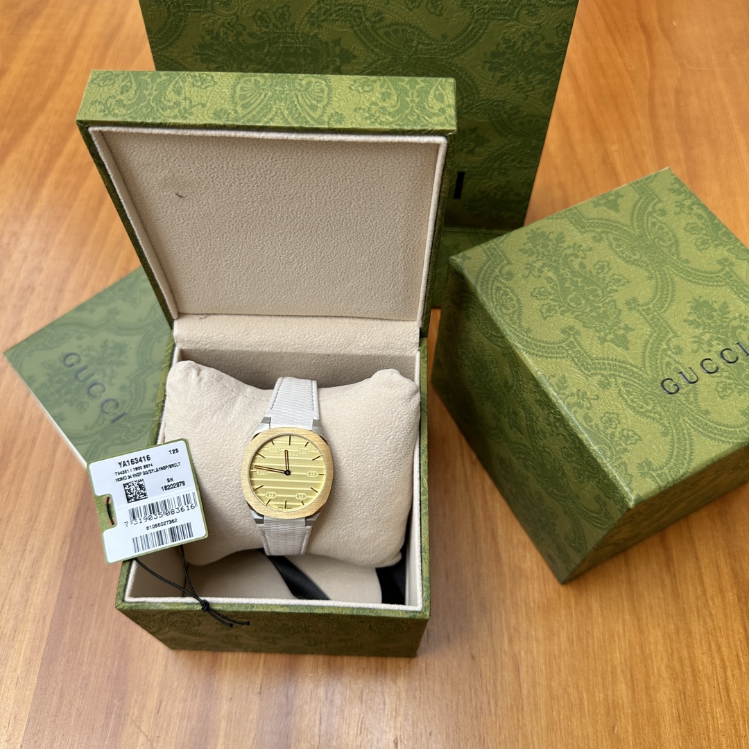 Gucci原單男錶 25H系列金面雕刻LOGO 金屬質感設計款｜歐美奢侈品精品推薦