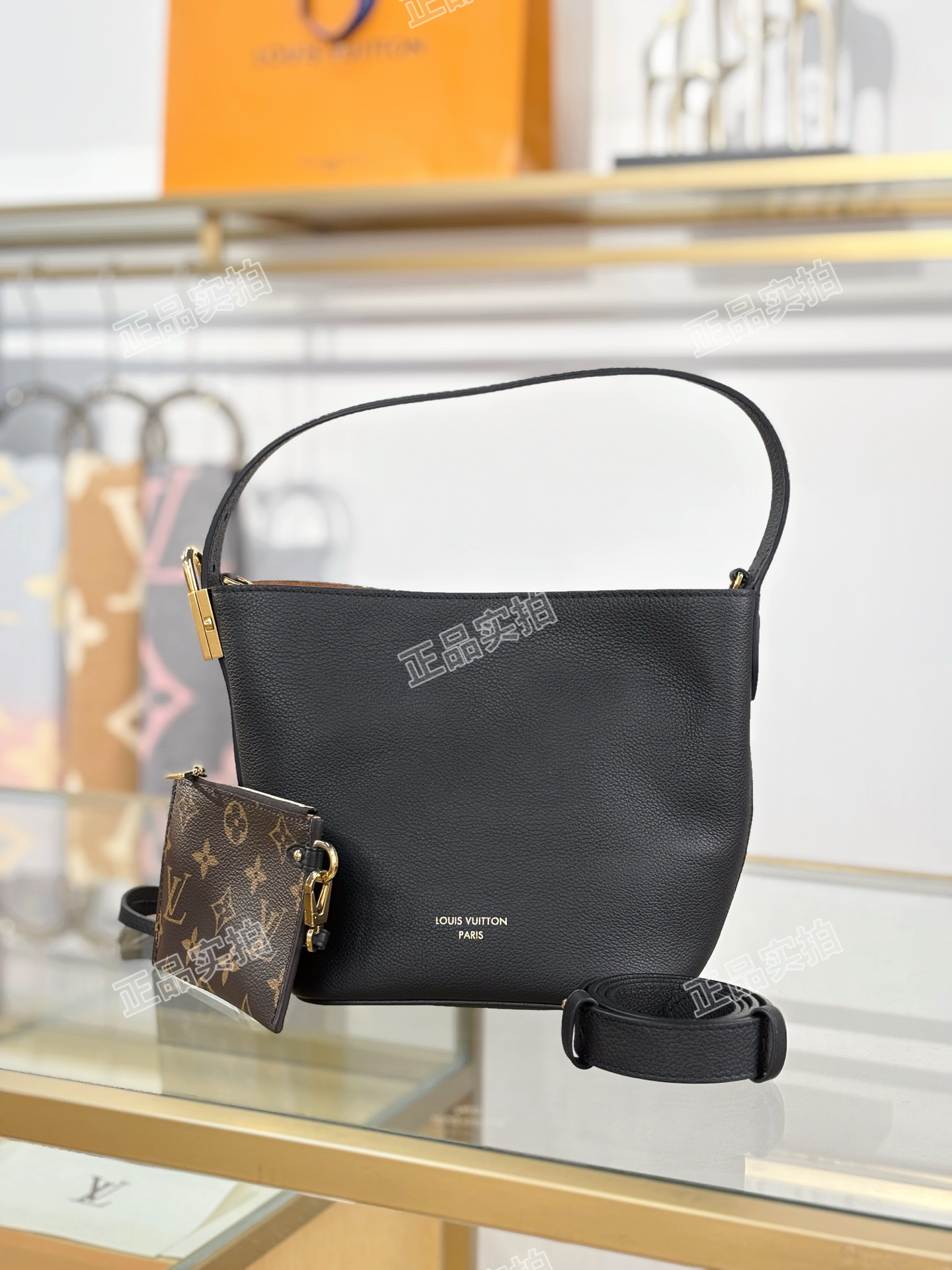 LV高仿黑色水桶包 附老花零錢包 經典實用簡約通勤首選