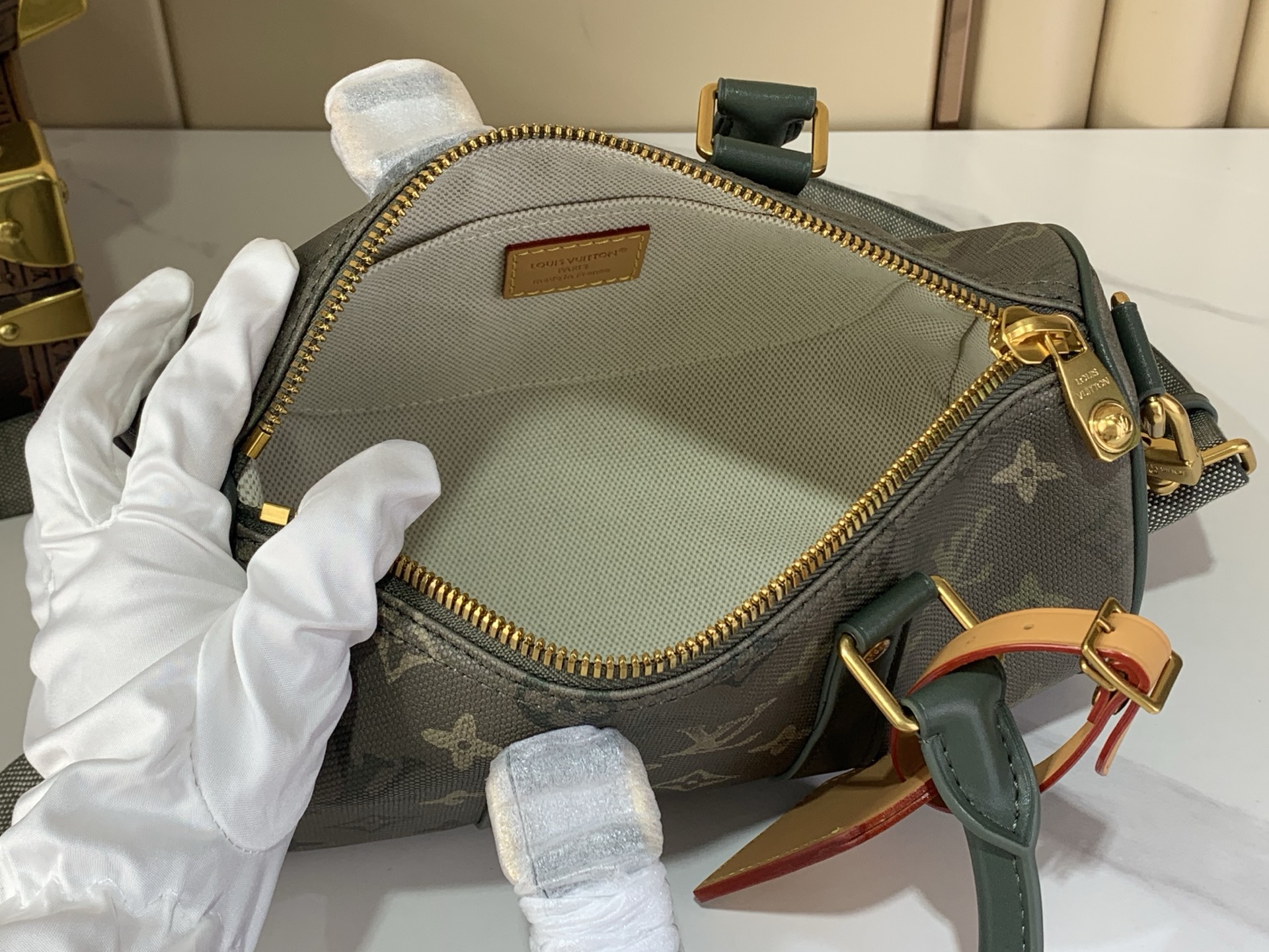 LV A貨老花波士頓包 綠灰配色復古風格 旅行通勤雙用款|超A仿原單精品圖片 16 LV A貨老花波士頓包 綠灰配色復古風格 旅行通勤雙用款|歐美奢侈品精品推薦