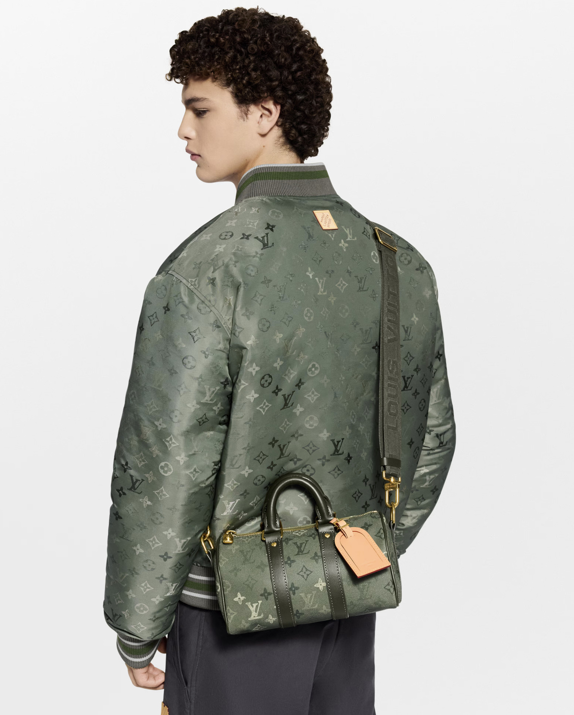 LV A貨老花波士頓包 綠灰配色復古風格 旅行通勤雙用款