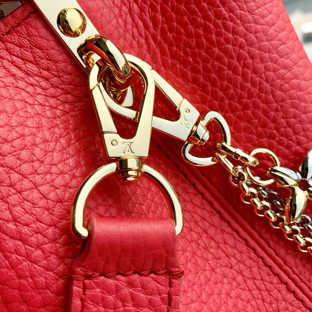 LV高仿紅色Capucines Mini手提包 鍊飾點綴甜辣百搭｜歐美奢侈品精品推薦