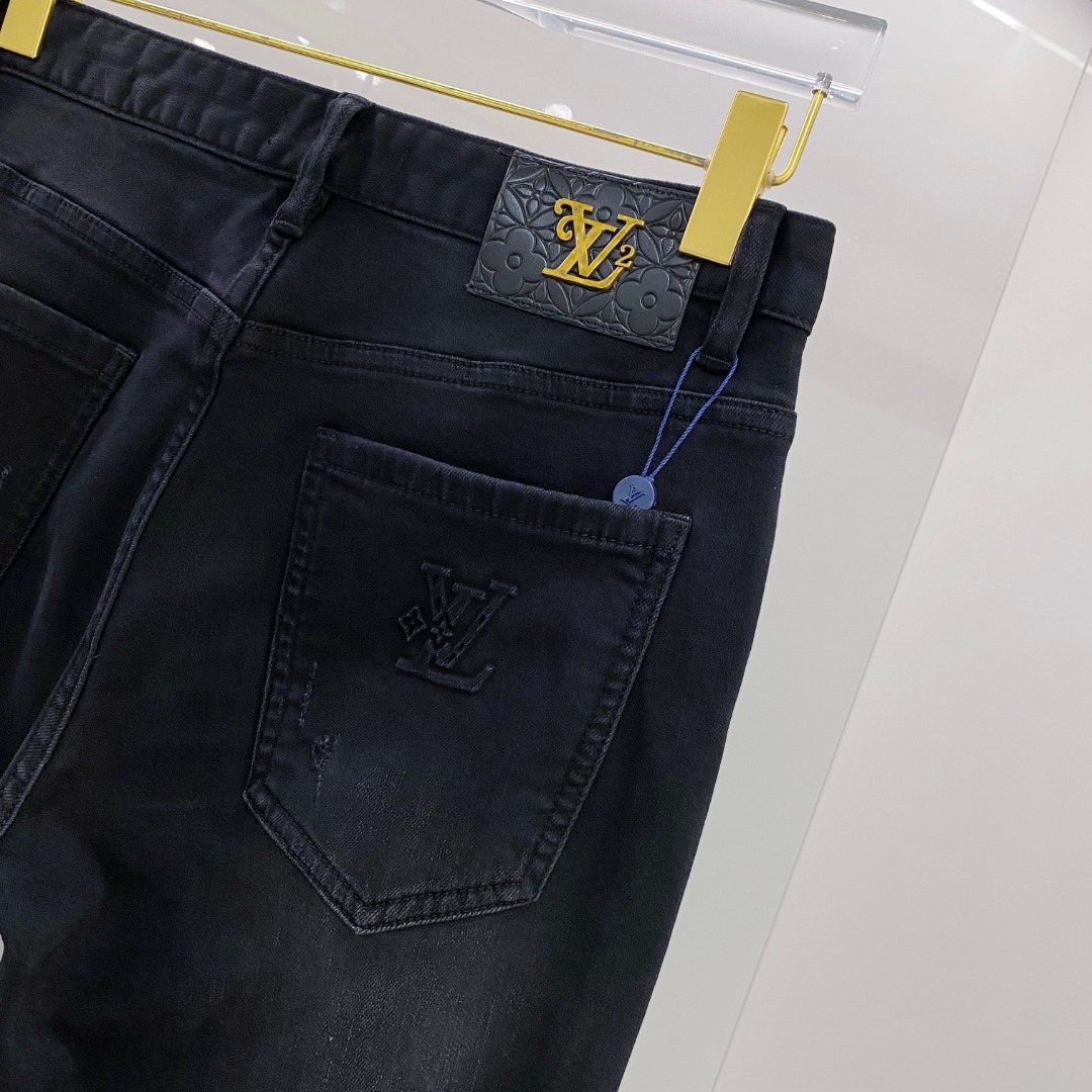 LV高仿男士黑色刷色牛仔褲極簡貼腿修身版型｜歐美奢侈品精品推薦