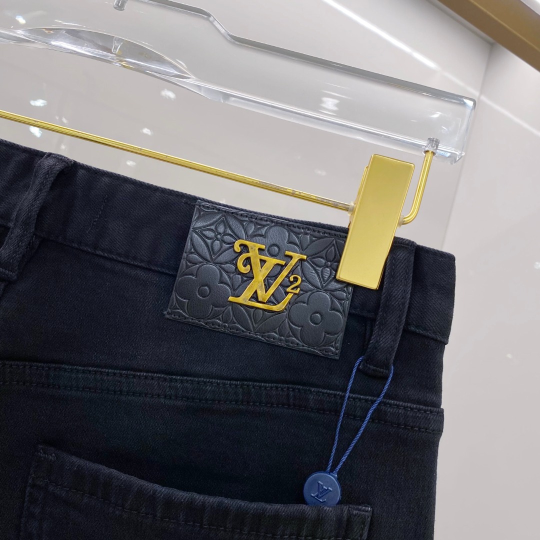 LV高仿男士黑色刷色牛仔褲極簡貼腿修身版型｜歐美奢侈品精品推薦