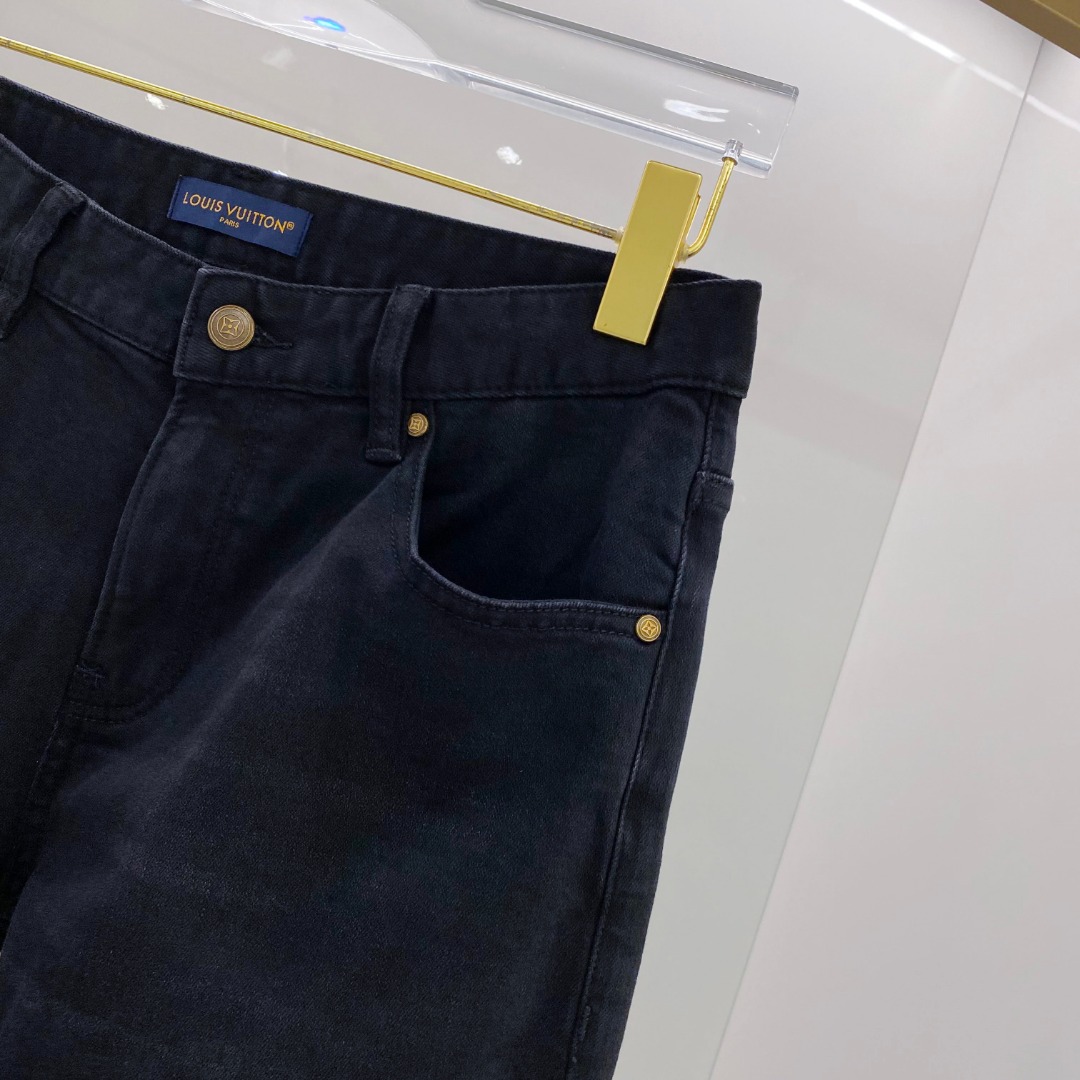 LV高仿男士黑色刷色牛仔褲極簡貼腿修身版型｜歐美奢侈品精品推薦