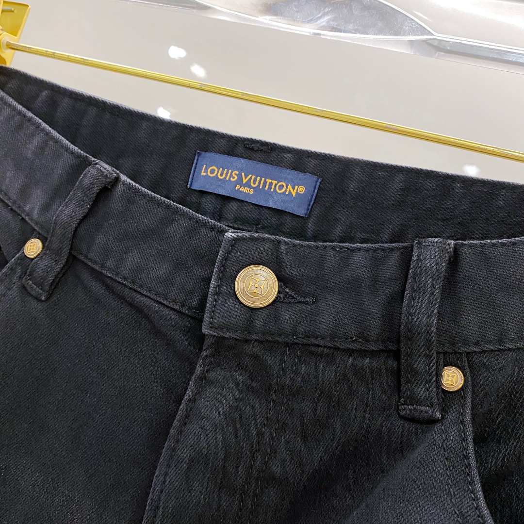 LV高仿男士黑色刷色牛仔褲極簡貼腿修身版型｜歐美奢侈品精品推薦
