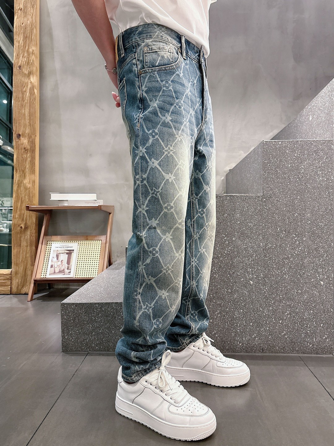 LV高仿男士GG交織提花牛仔褲水洗刷色寬鬆版型｜歐美奢侈品精品推薦