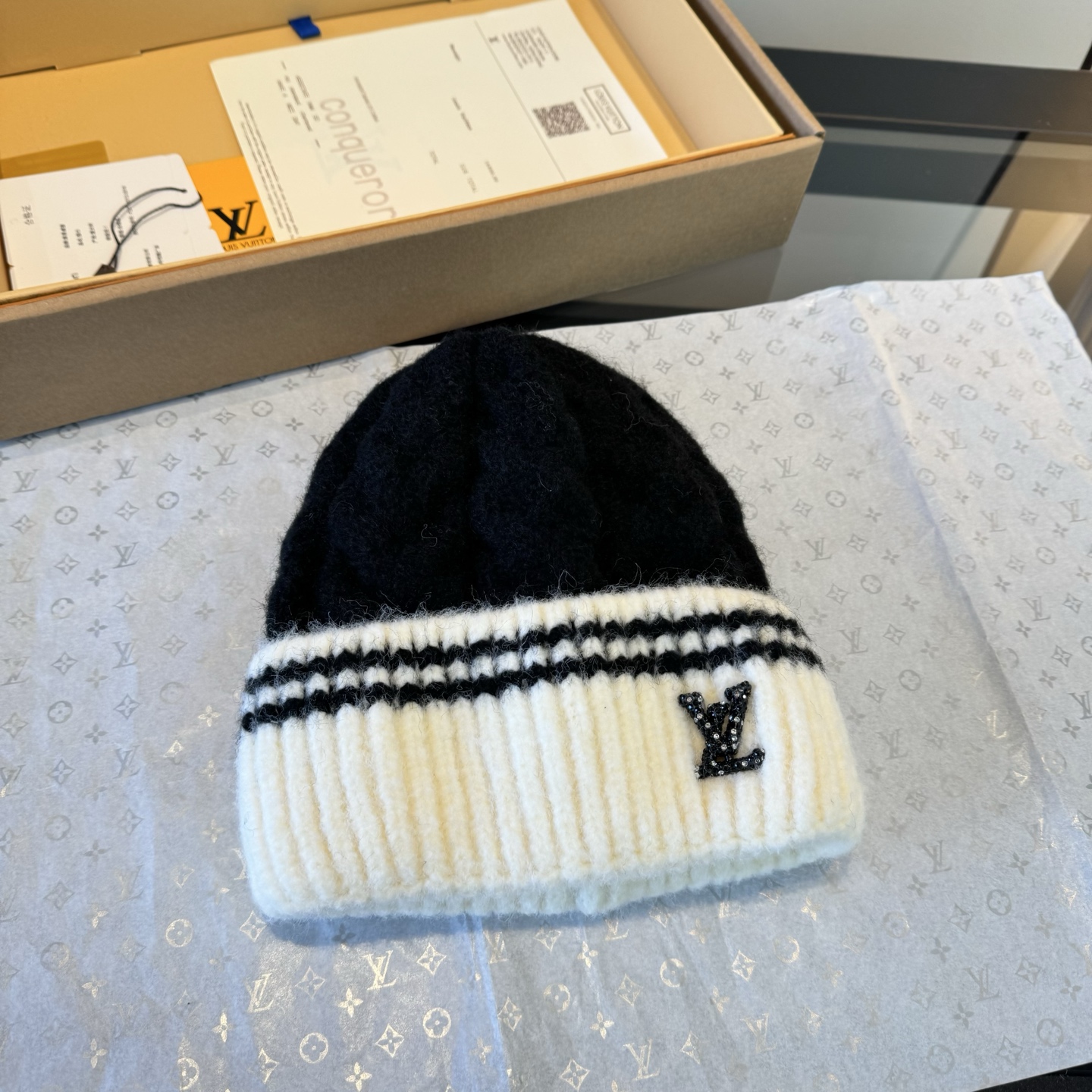 LV高仿針織毛帽撞色拼接款式百搭保暖必備