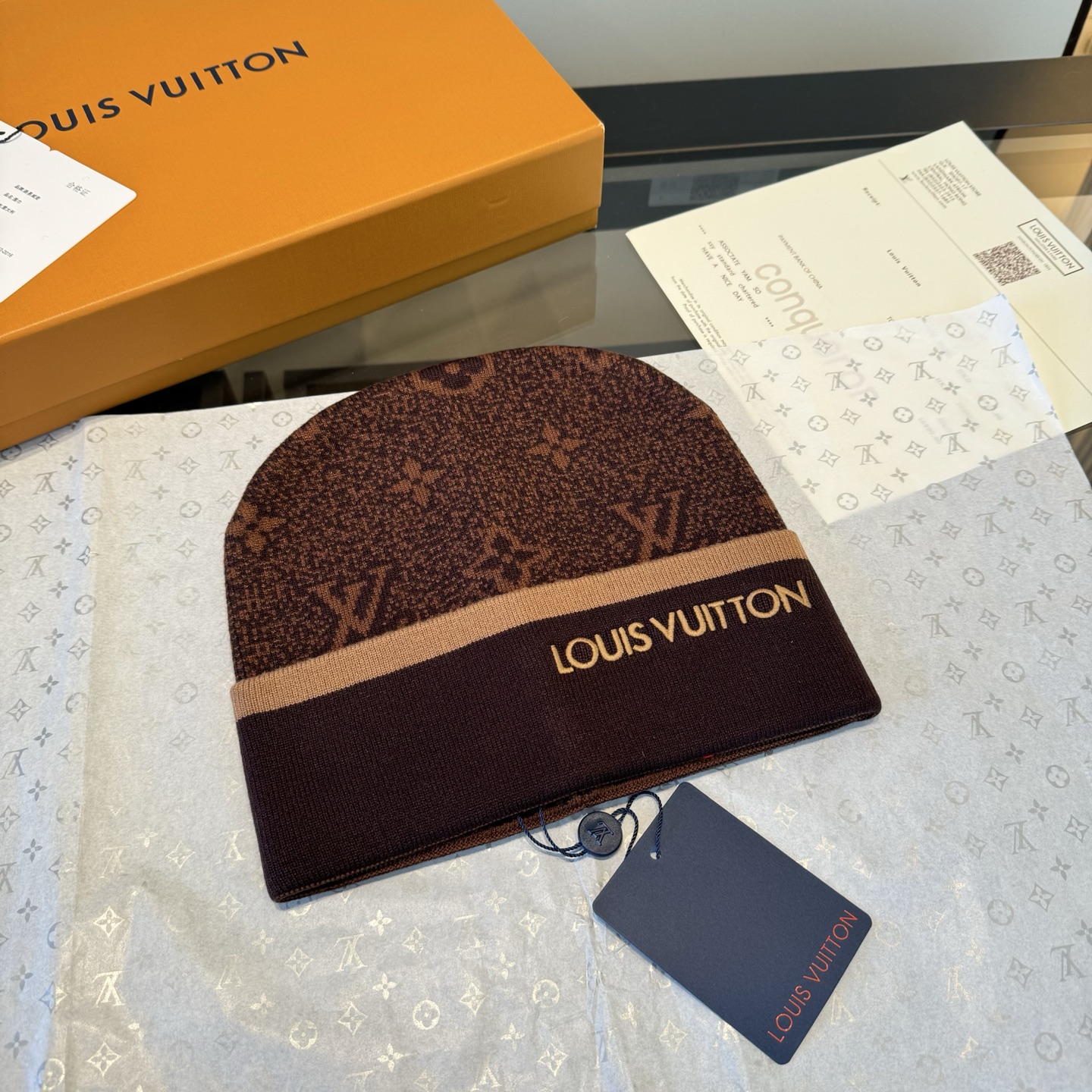 LV A貨經典老花毛帽男款深棕配色秋冬潮流單品