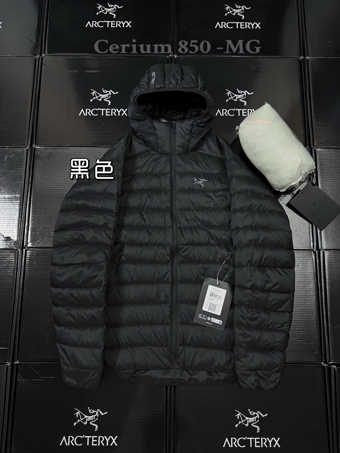 Arc'teryx 一比一羽絨外套男款黑色連帽收納設計850蓬