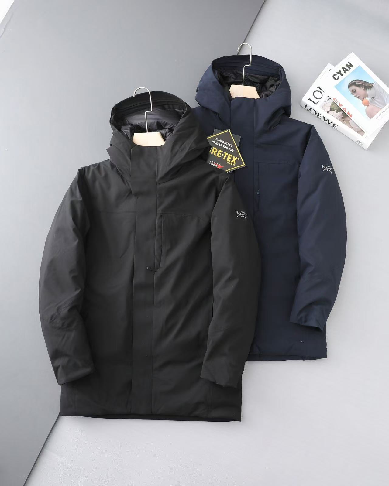 Arc'teryx A貨中長版連帽羽絨外套 黑與藏青防風保暖長版男裝