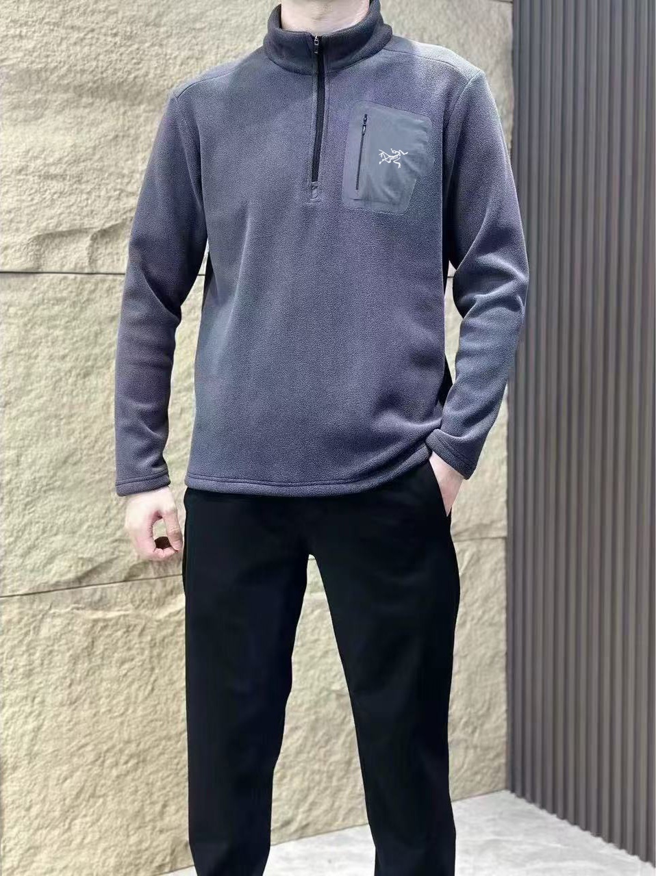 Arc'teryx A貨抓絨高領長袖上衣 灰色中厚版 保暖又舒適