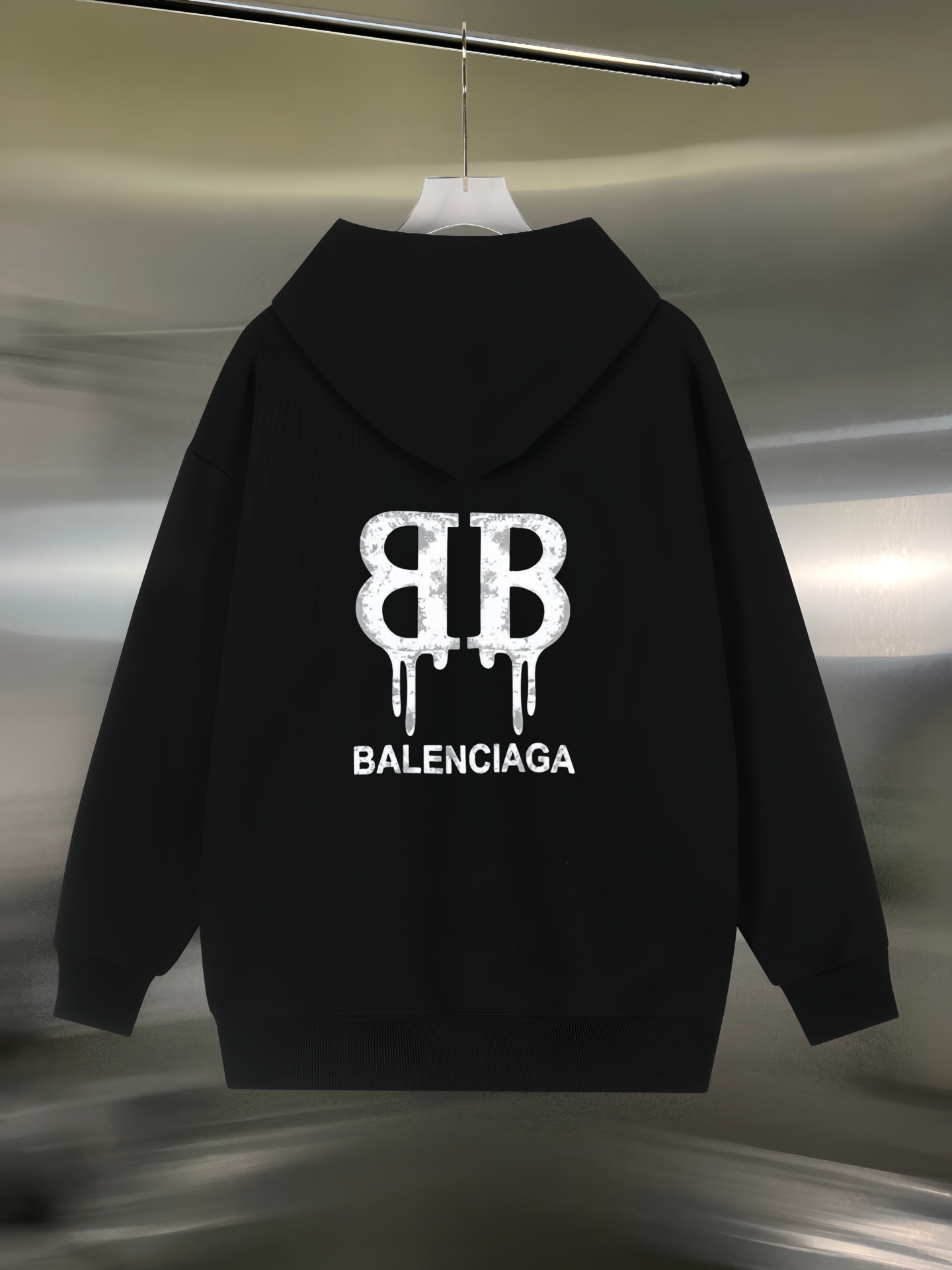Balenciaga高仿連帽衛衣男款雙B印花設計背面Logo黑色款| 11 Balenciaga高仿連帽衛衣男款雙B印花設計背面Logo黑色款