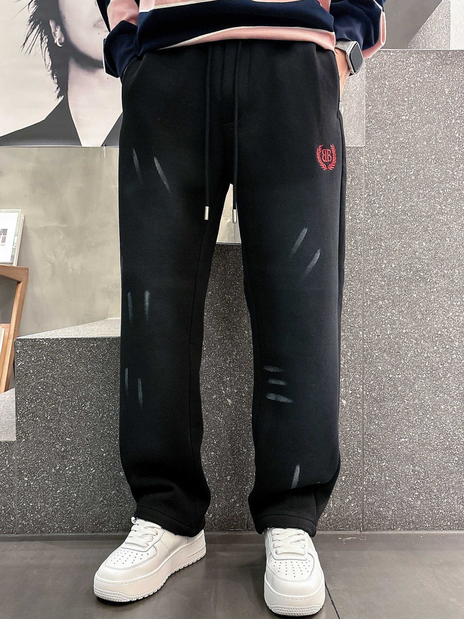 Balenciaga 原單男士黑色刷痕運動褲 休閒寬版百搭剪裁