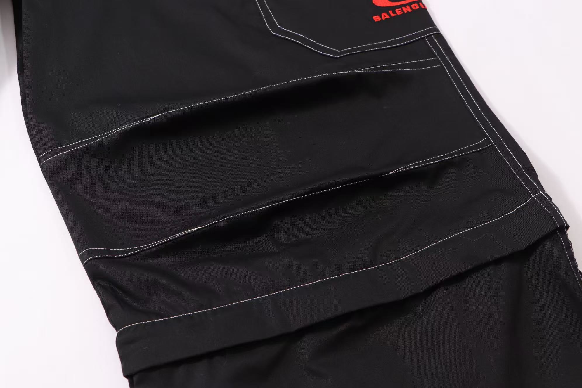 Balenciaga 一比一男裝黑色工裝褲 寬鬆輪廓紅色車線點綴| 12 Balenciaga 一比一男裝黑色工裝褲 寬鬆輪廓紅色車線點綴