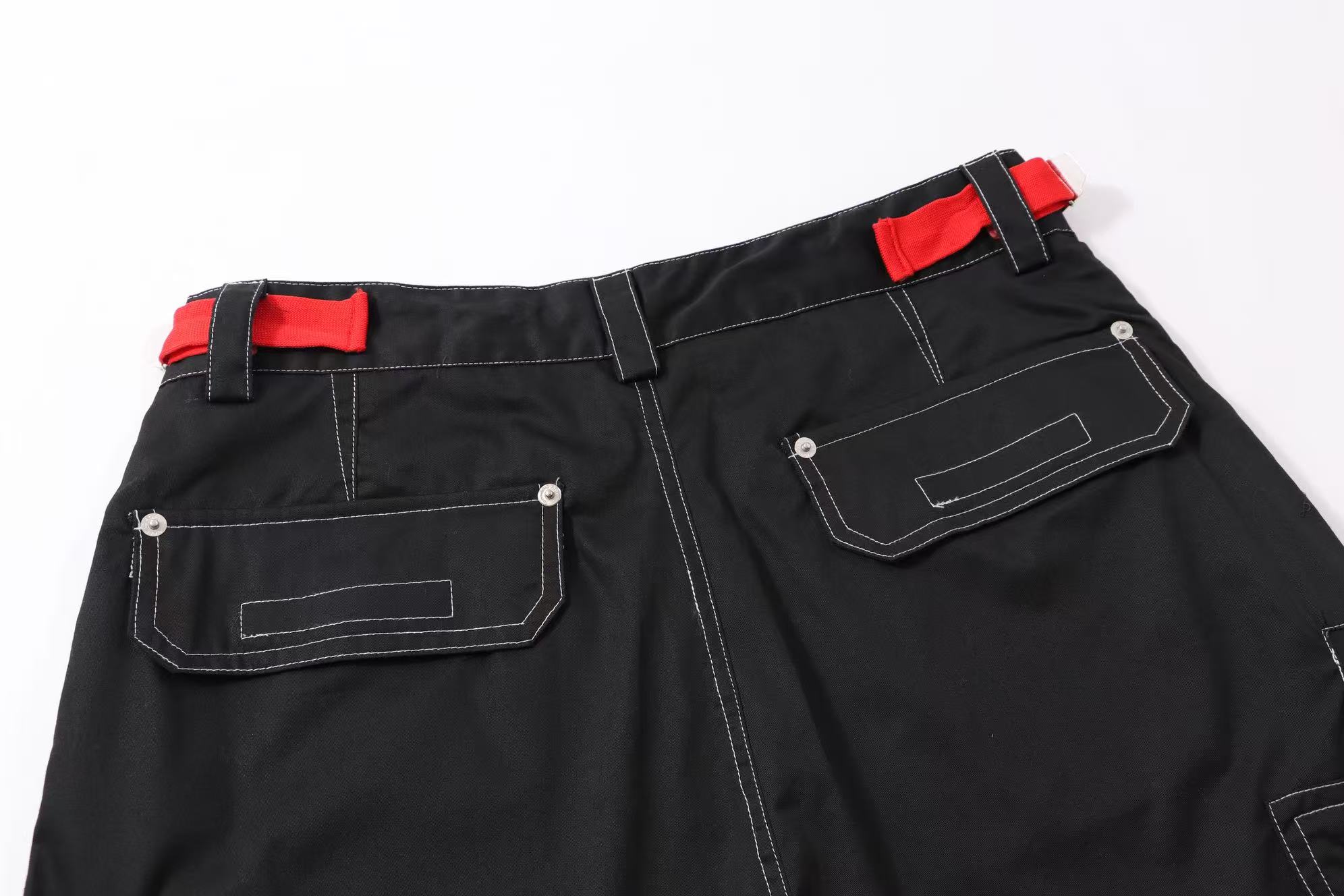Balenciaga 一比一男裝黑色工裝褲 寬鬆輪廓紅色車線點綴| 9 Balenciaga 一比一男裝黑色工裝褲 寬鬆輪廓紅色車線點綴