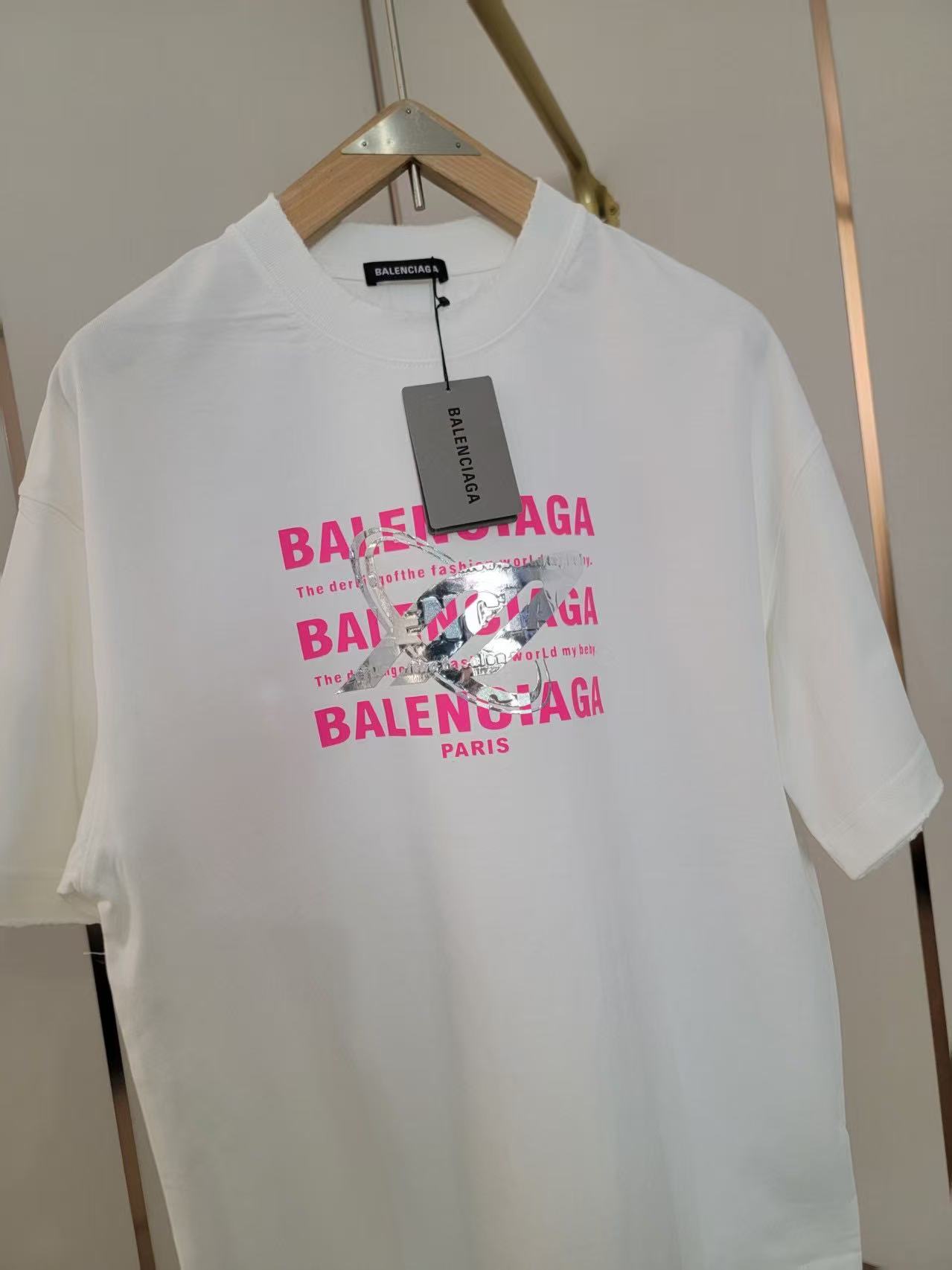 Balenciaga 高仿白色印花T恤 粉紅標語個性圖樣潮流短袖| 11 Balenciaga 高仿白色印花T恤 粉紅標語個性圖樣潮流短袖