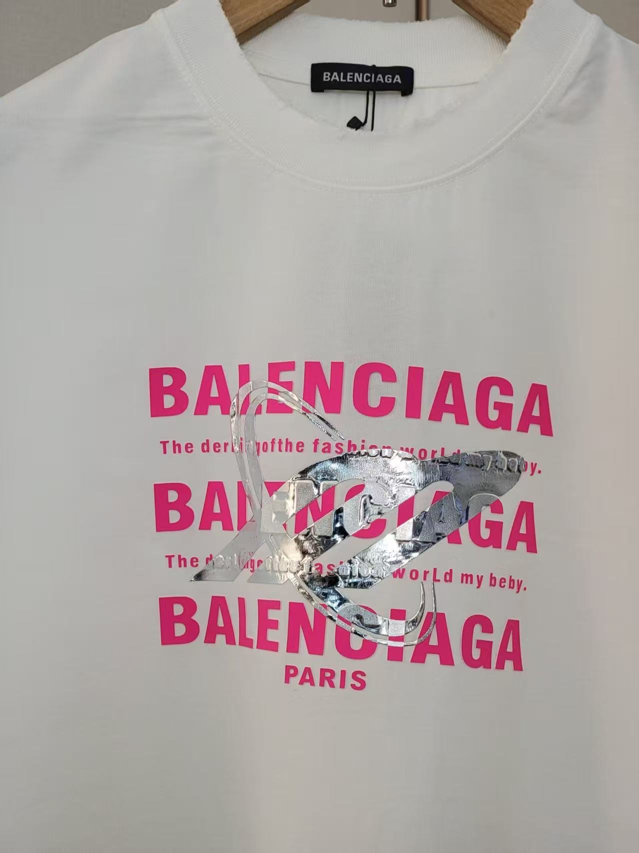 Balenciaga 高仿白色印花T恤 粉紅標語個性圖樣潮流短袖| 9 Balenciaga 高仿白色印花T恤 粉紅標語個性圖樣潮流短袖