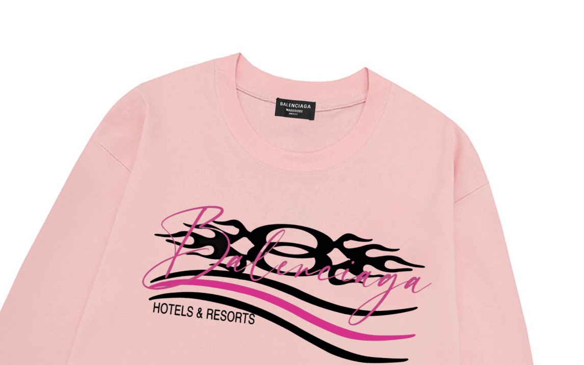 Balenciaga 高仿粉色長袖T恤 HOTELS波浪圖騰春季人氣款| 12 Balenciaga 高仿粉色長袖T恤 HOTELS波浪圖騰春季人氣款