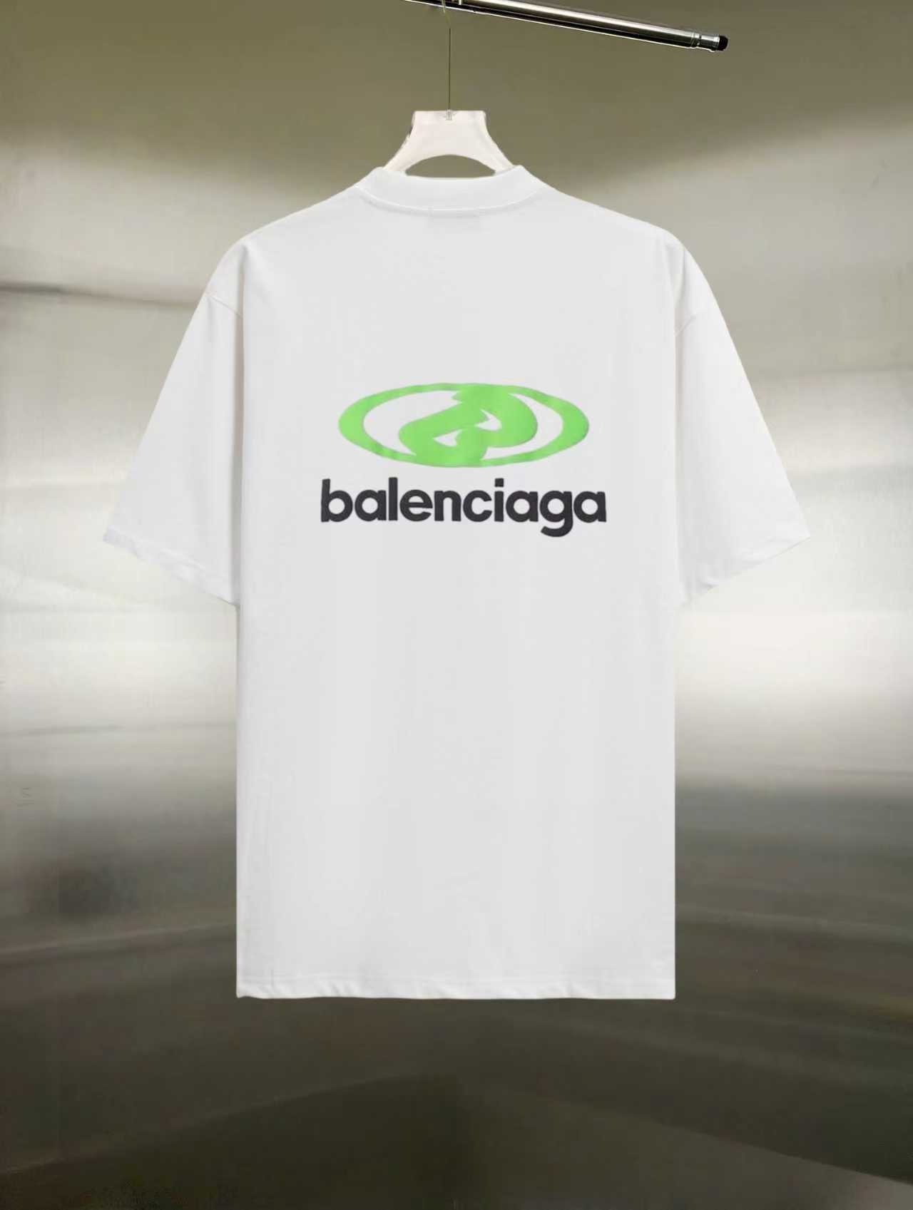 Balenciaga 原單男士白色LOGO短袖T恤 綠黑撞色設計簡潔百搭| 6 Balenciaga 原單男士白色LOGO短袖T恤 綠黑撞色設計簡潔百搭