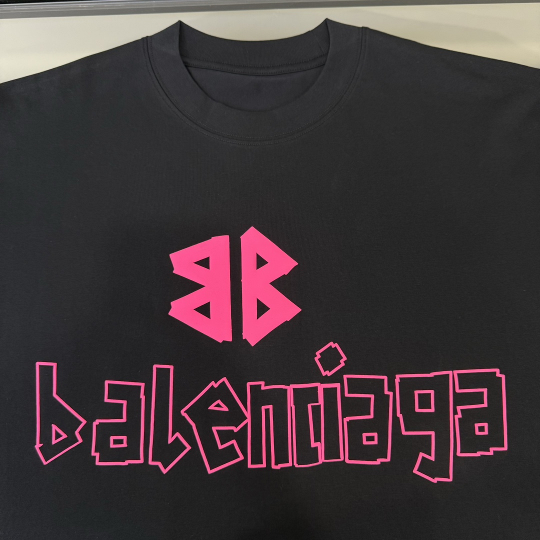 Balenciaga A貨短袖T恤男款 粉字母印花 黑底潮流街頭風| 11 Balenciaga A貨短袖T恤男款 粉字母印花 黑底潮流街頭風