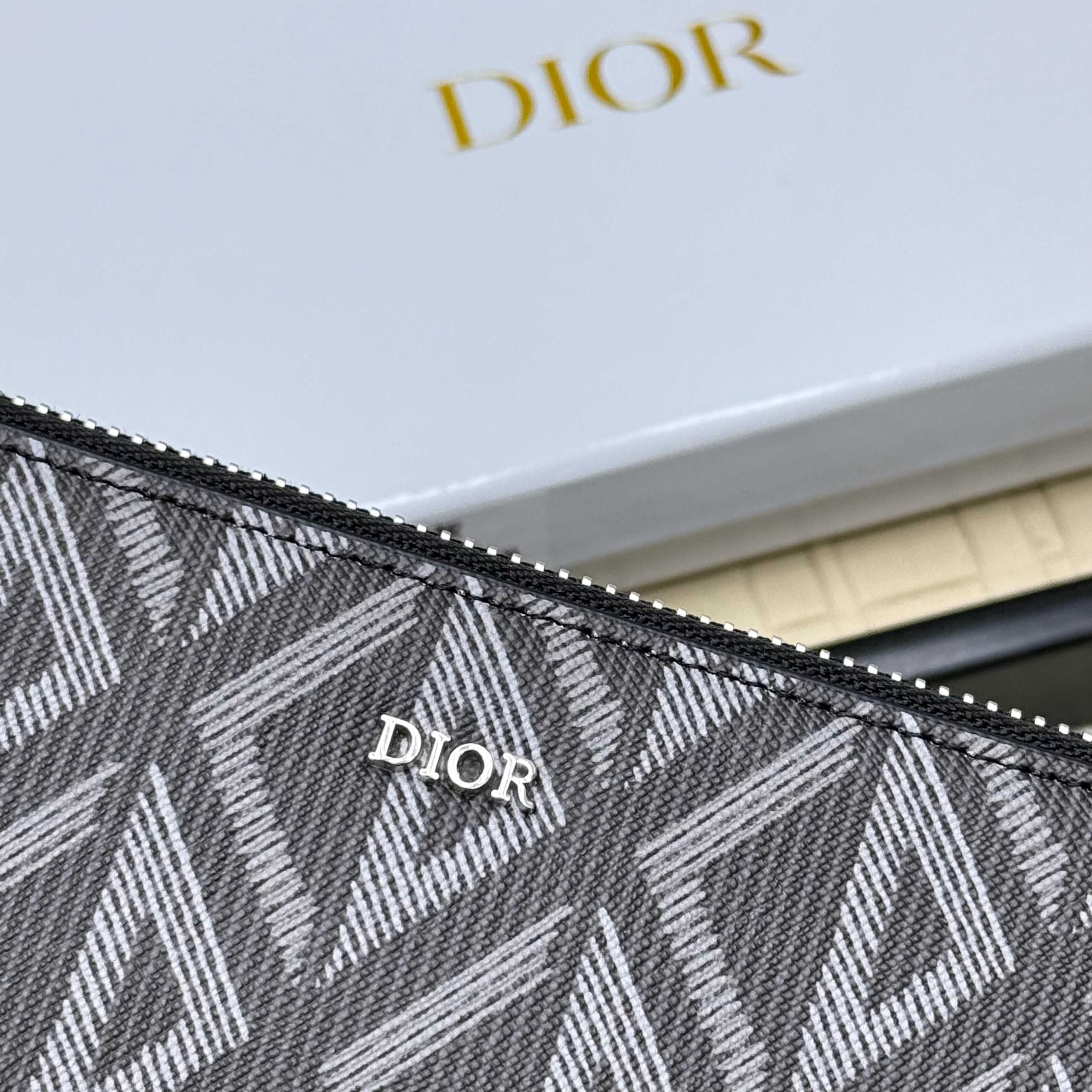 Dior原單男款長夾幾何布紋深灰拉鍊款| 9 Dior原單男款長夾幾何布紋深灰拉鍊款