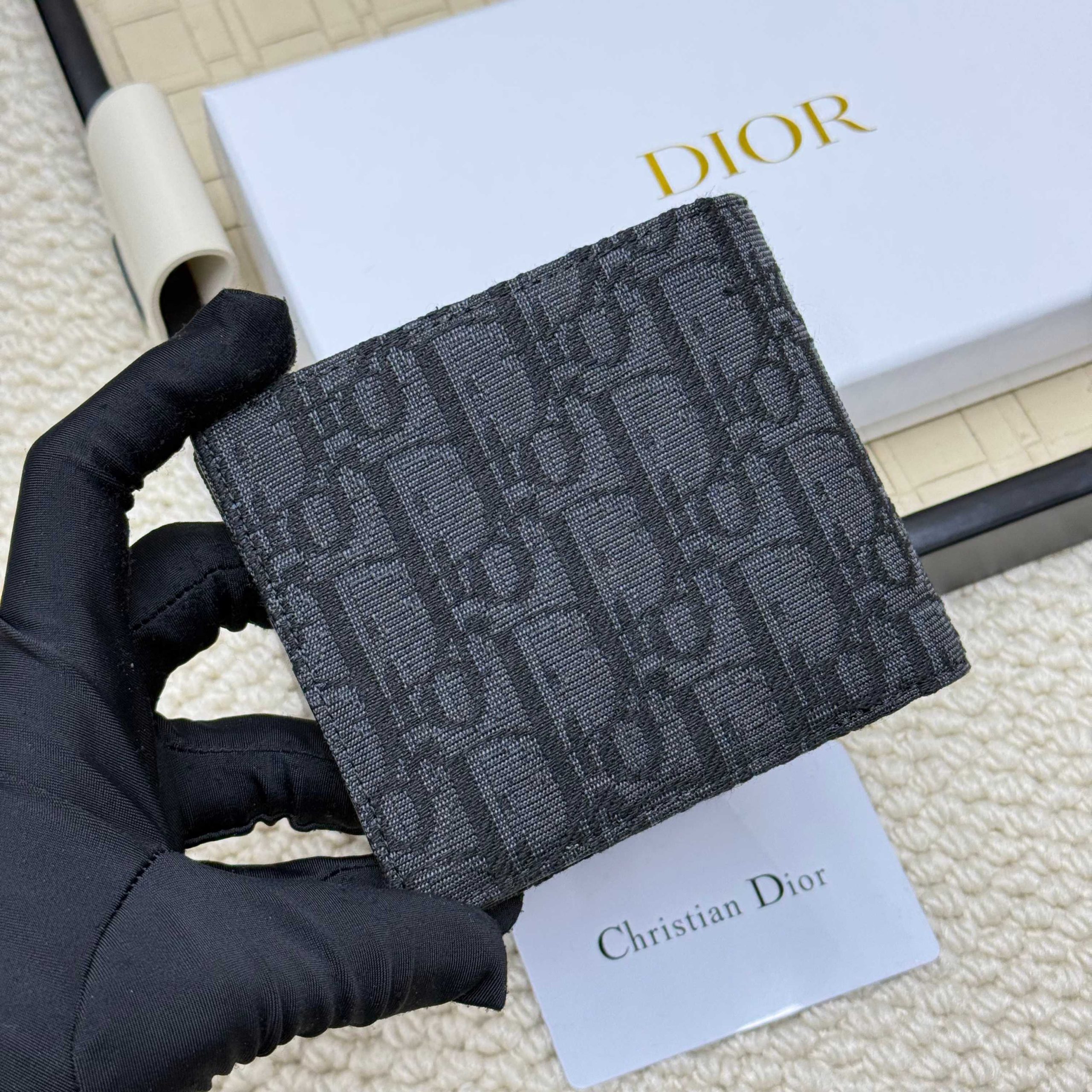 DiorA貨男款短夾黑灰老花雙折小巧實用款| 10 DiorA貨男款短夾黑灰老花雙折小巧實用款