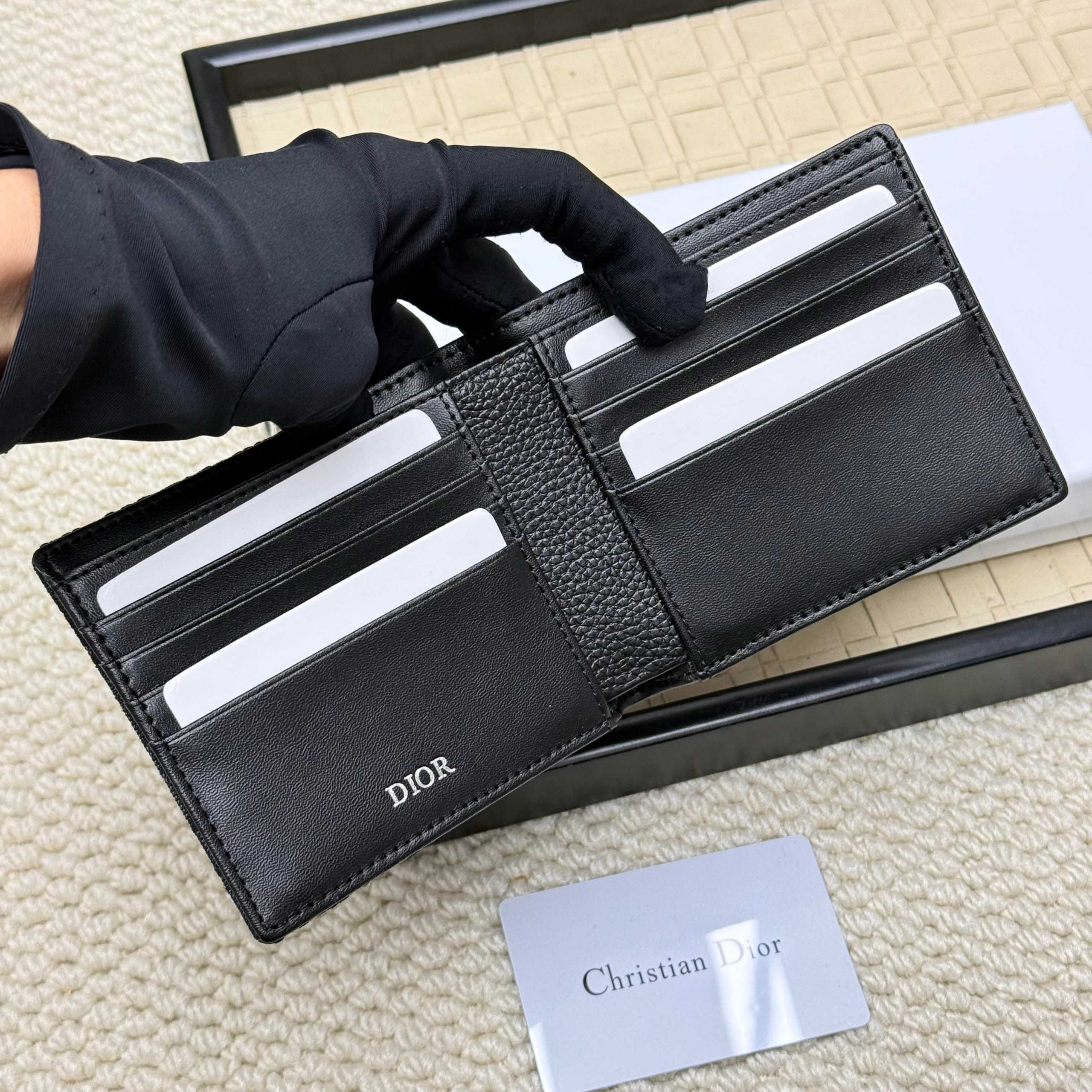 Dior高仿短夾男士款 黑灰老花拼接荔枝紋設計感款| 8 Dior高仿短夾男士款 黑灰老花拼接荔枝紋設計感款