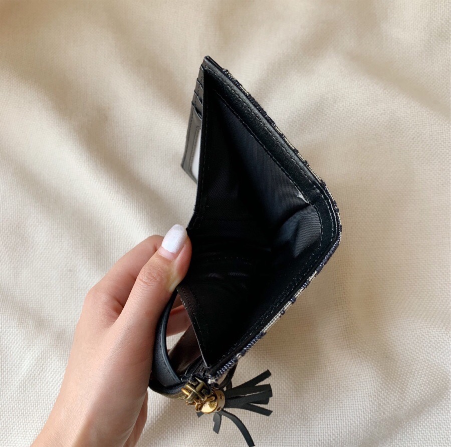 Dior 一比一女士拉鍊卡夾 黑色經典老花設計 流蘇點綴| 8 Dior 一比一女士拉鍊卡夾 黑色經典老花設計 流蘇點綴