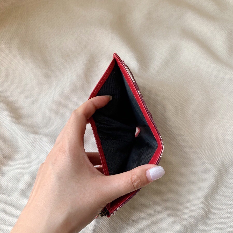Dior 原單女用卡夾 酒紅老花紋 拉鍊流蘇配皮革扣環| 10 Dior 原單女用卡夾 酒紅老花紋 拉鍊流蘇配皮革扣環