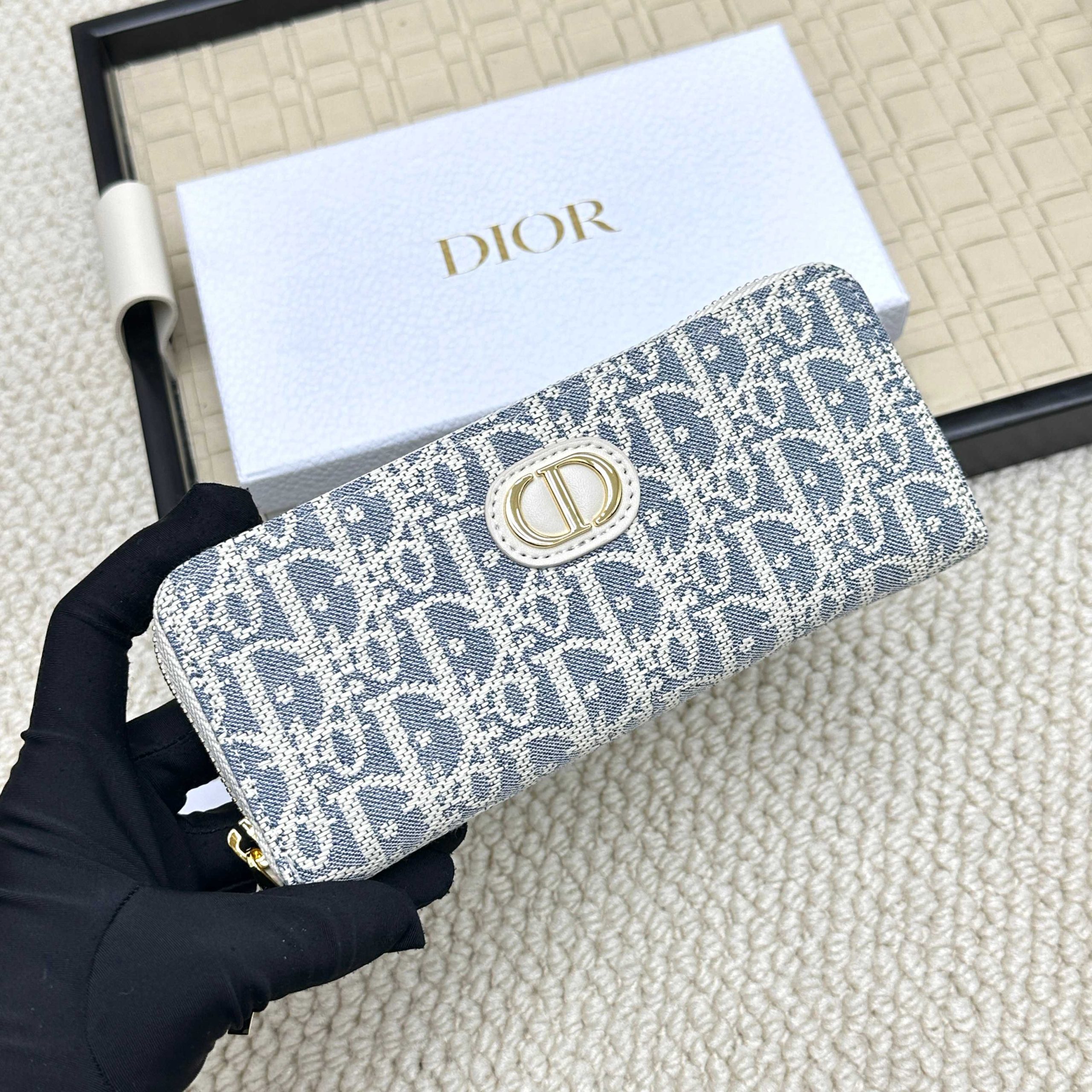 Dior A貨精品長夾 米白拼藍 Oblique 老花 簡約拉鍊款| 11 Dior A貨精品長夾 米白拼藍 Oblique 老花 簡約拉鍊款