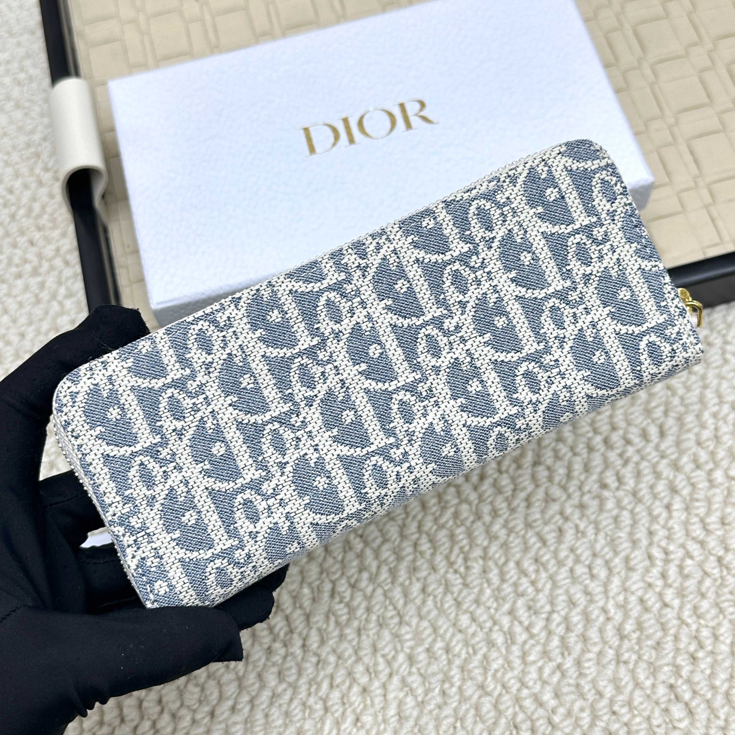 Dior A貨精品長夾 米白拼藍 Oblique 老花 簡約拉鍊款| 10 Dior A貨精品長夾 米白拼藍 Oblique 老花 簡約拉鍊款