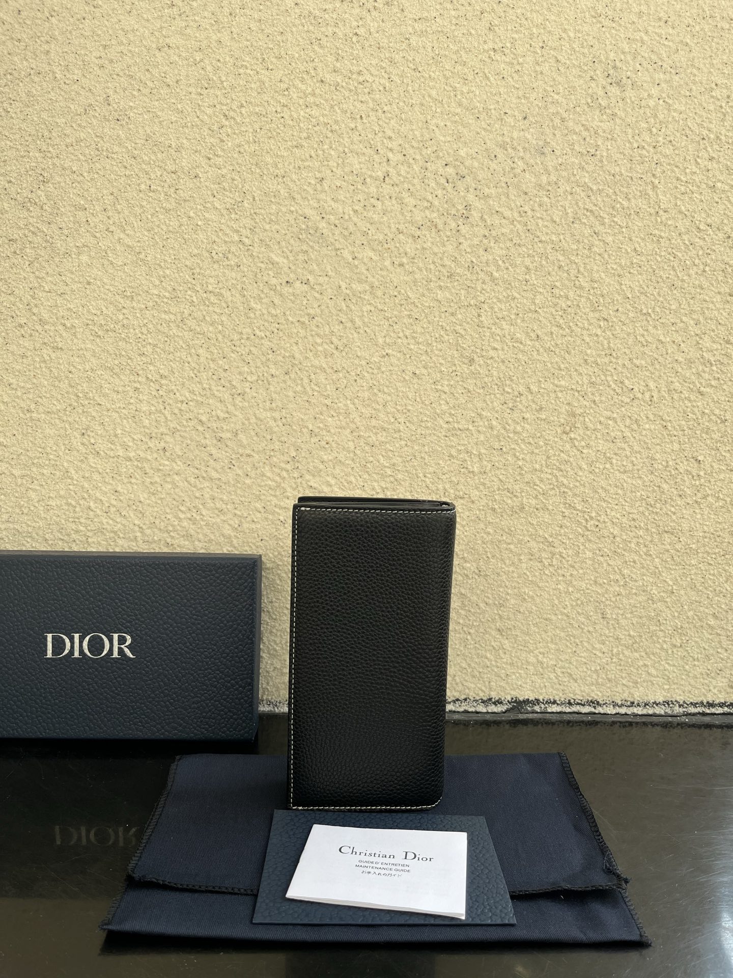 Dior 原單男士長夾 黑色荔枝紋皮革 對比縫線立體造型| 14 Dior 原單男士長夾 黑色荔枝紋皮革 對比縫線立體造型