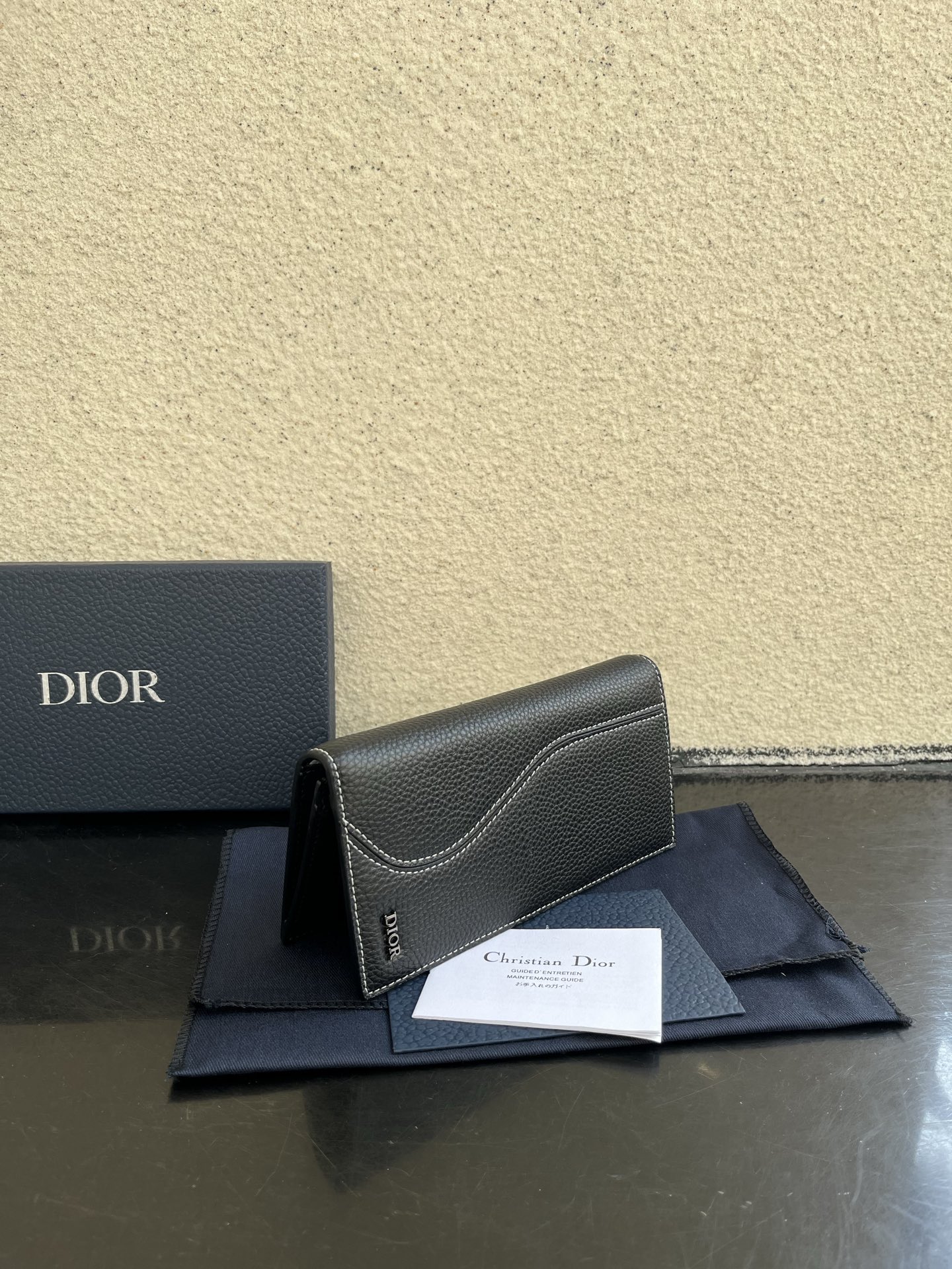 Dior 原單男士長夾 黑色荔枝紋皮革 對比縫線立體造型| 13 Dior 原單男士長夾 黑色荔枝紋皮革 對比縫線立體造型
