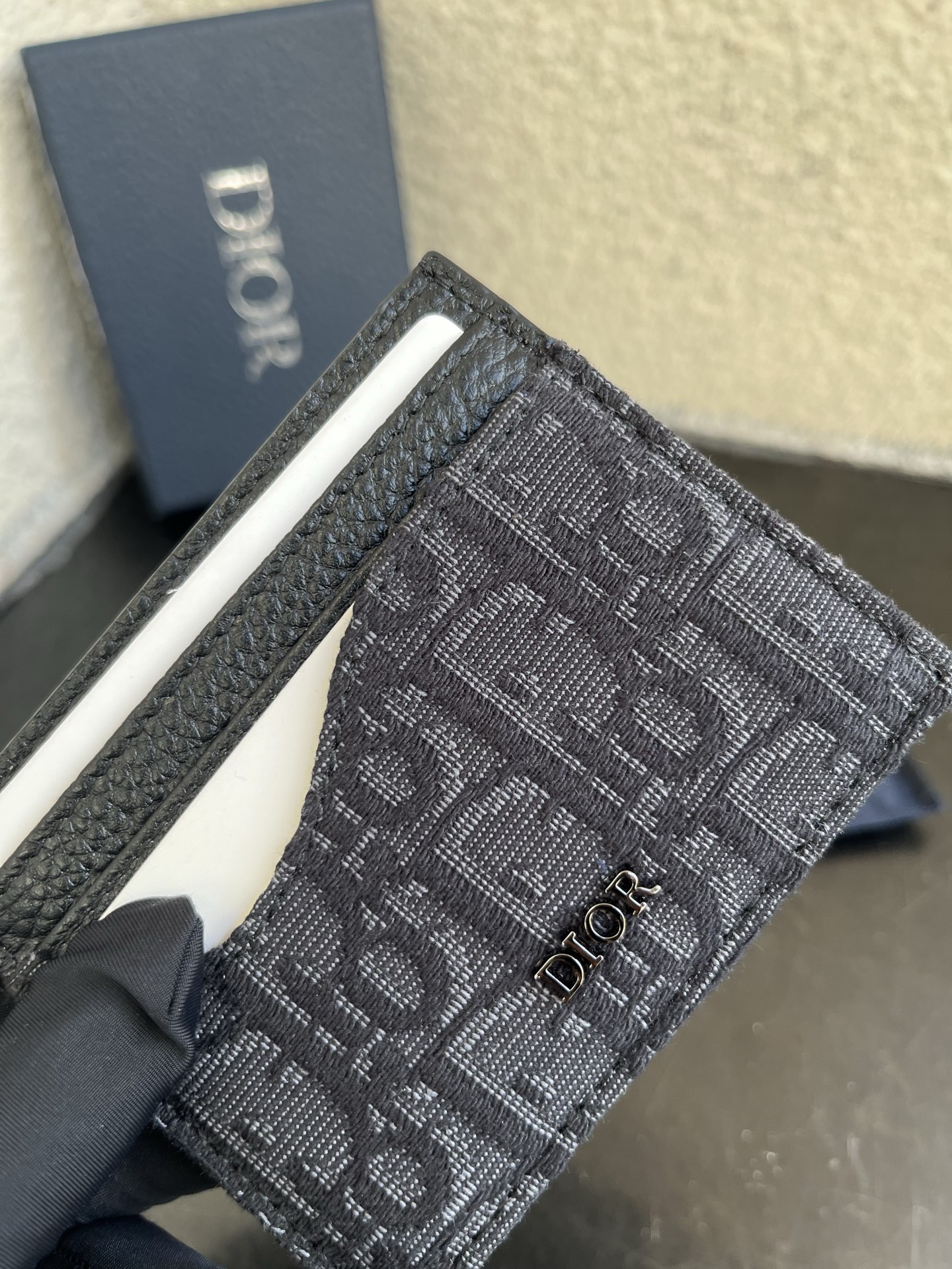 Dior 原單男用卡包 老花拼皮革 雙層設計黑色精品款| 9 Dior 原單男用卡包 老花拼皮革 雙層設計黑色精品款