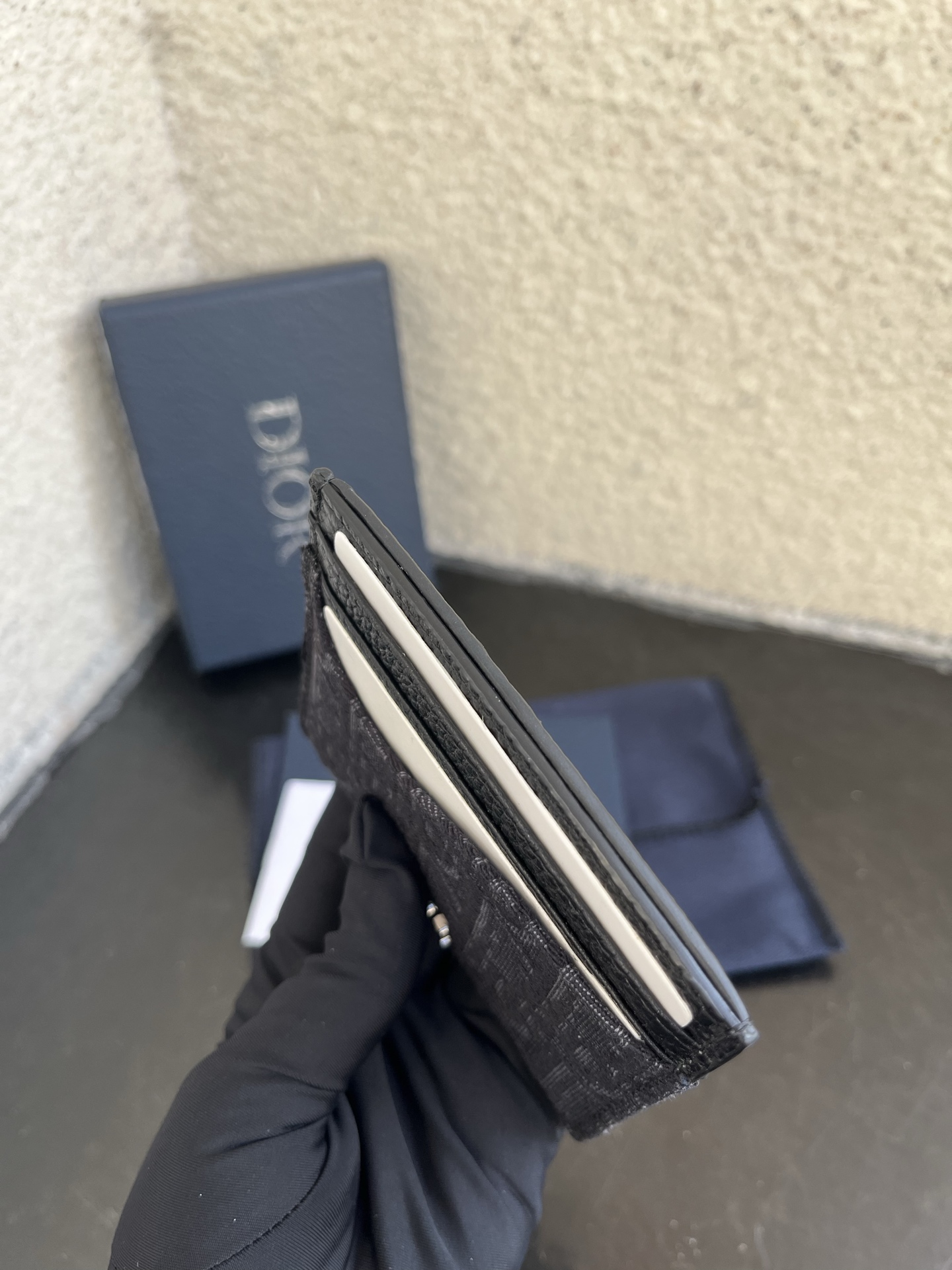 Dior 原單男用卡包 老花拼皮革 雙層設計黑色精品款| 8 Dior 原單男用卡包 老花拼皮革 雙層設計黑色精品款