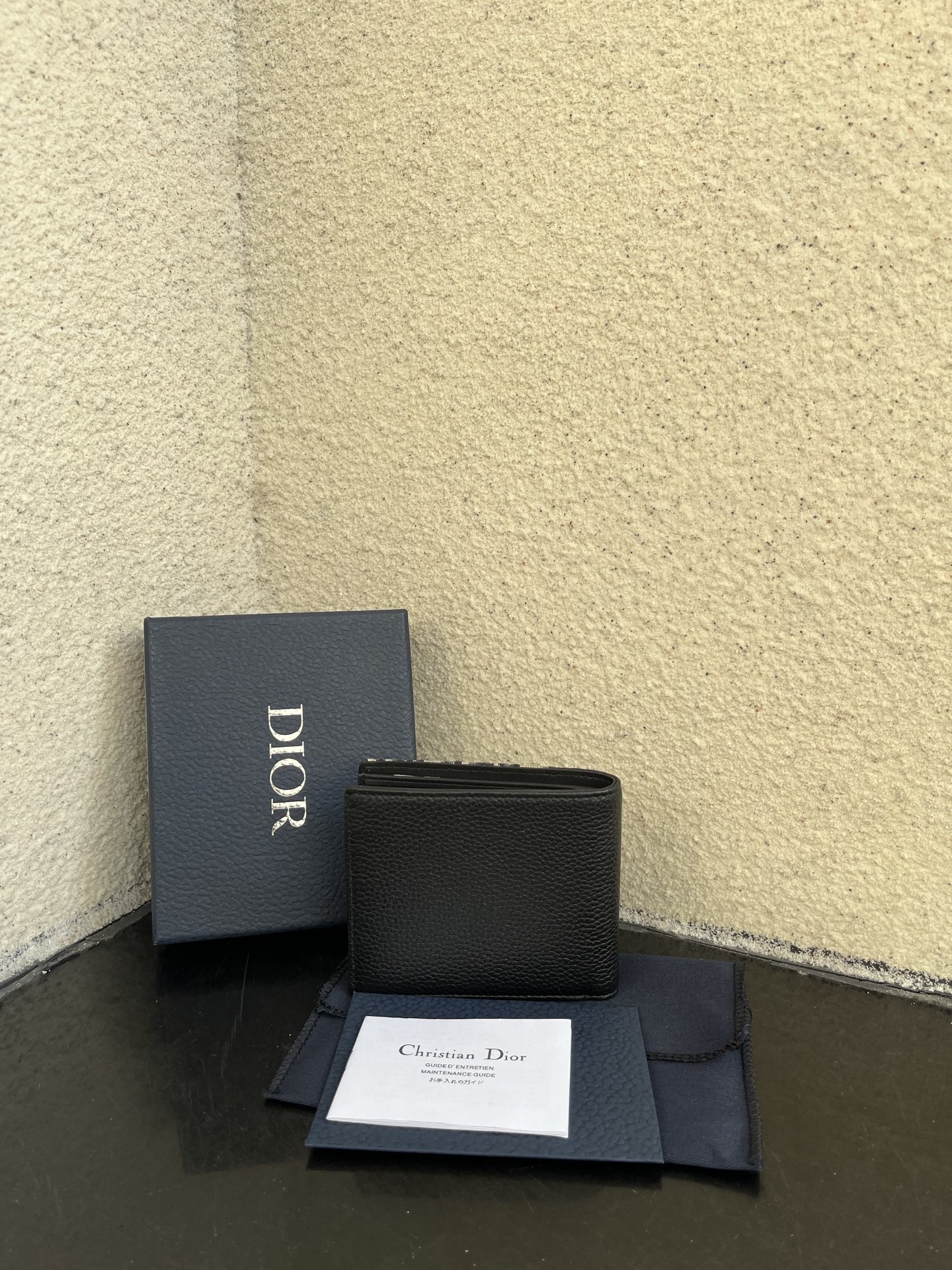 Dior 一比一男士短夾 老花拼皮革款 經典深藍設計| 14 Dior 一比一男士短夾 老花拼皮革款 經典深藍設計
