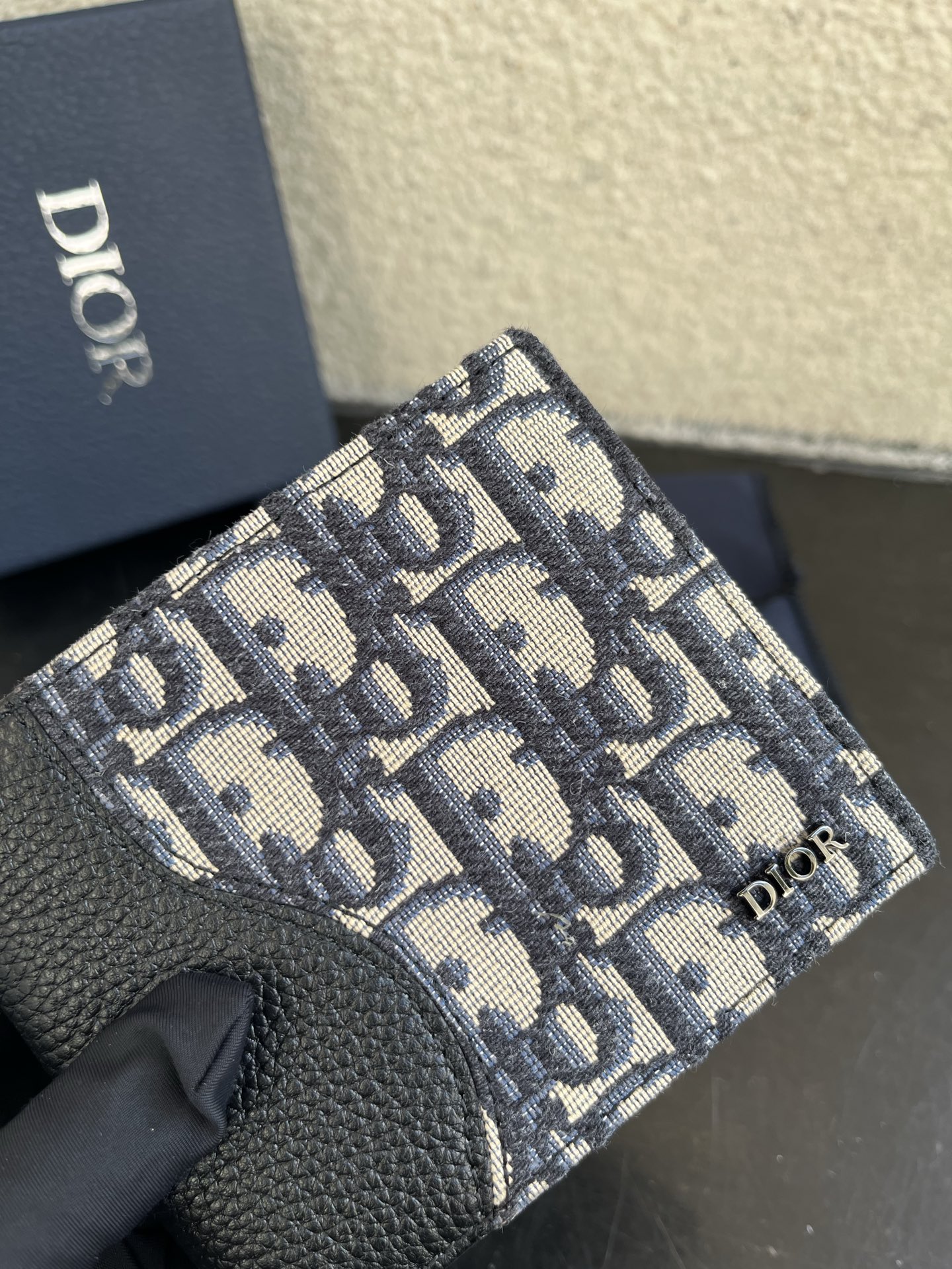 Dior 一比一男士短夾 老花拼皮革款 經典深藍設計| 11 Dior 一比一男士短夾 老花拼皮革款 經典深藍設計