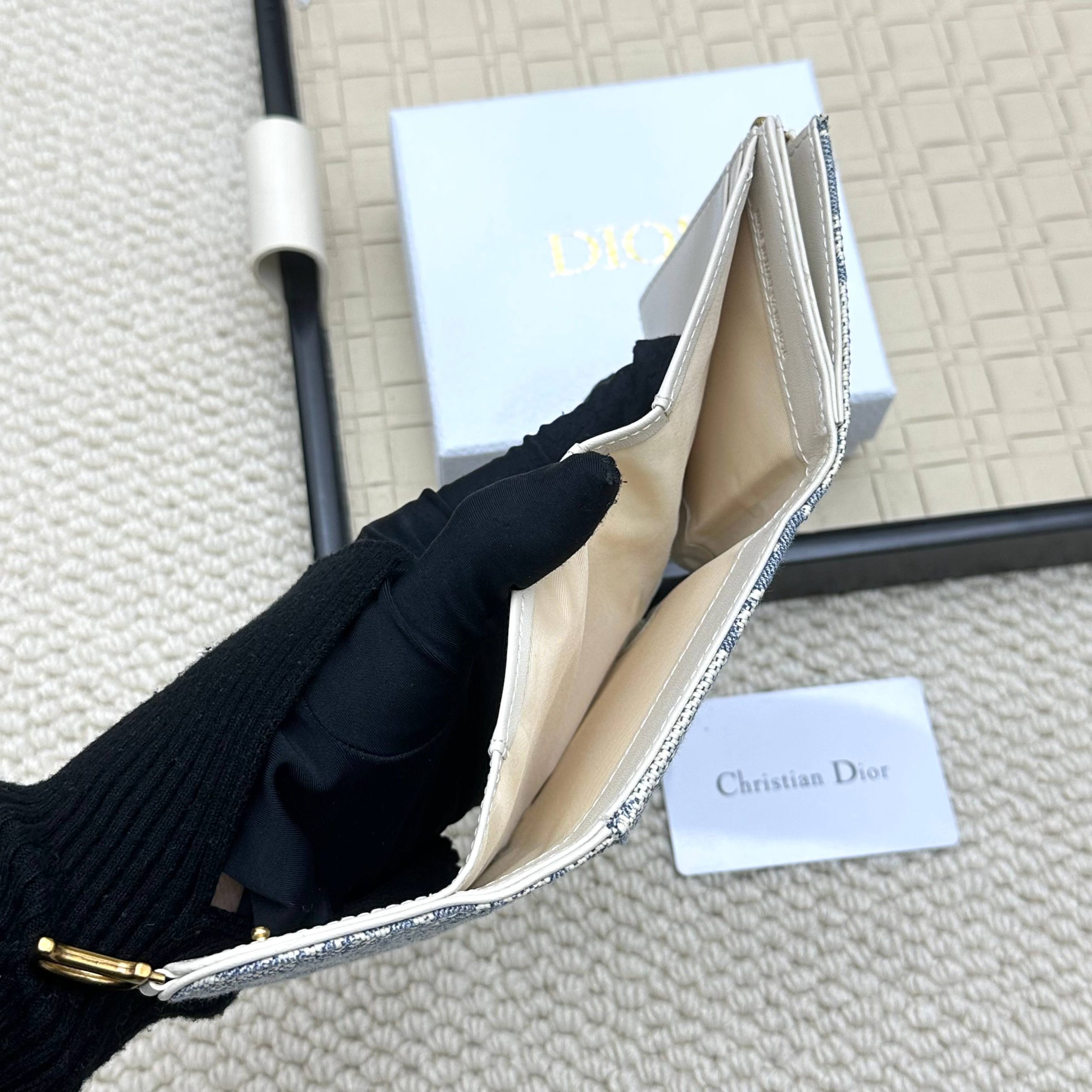 Dior 高仿短夾 女士藍灰老花布 小型翻蓋D扣設計| 7 Dior 高仿短夾 女士藍灰老花布 小型翻蓋D扣設計
