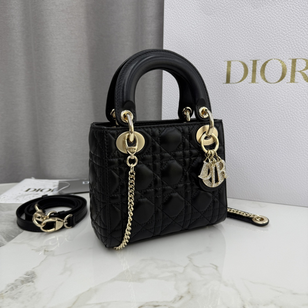 Dior原單黑色皮革Lady Dior鏈條包女用小巧百搭人氣款| 13 Dior原單黑色皮革Lady Dior鏈條包女用小巧百搭人氣款