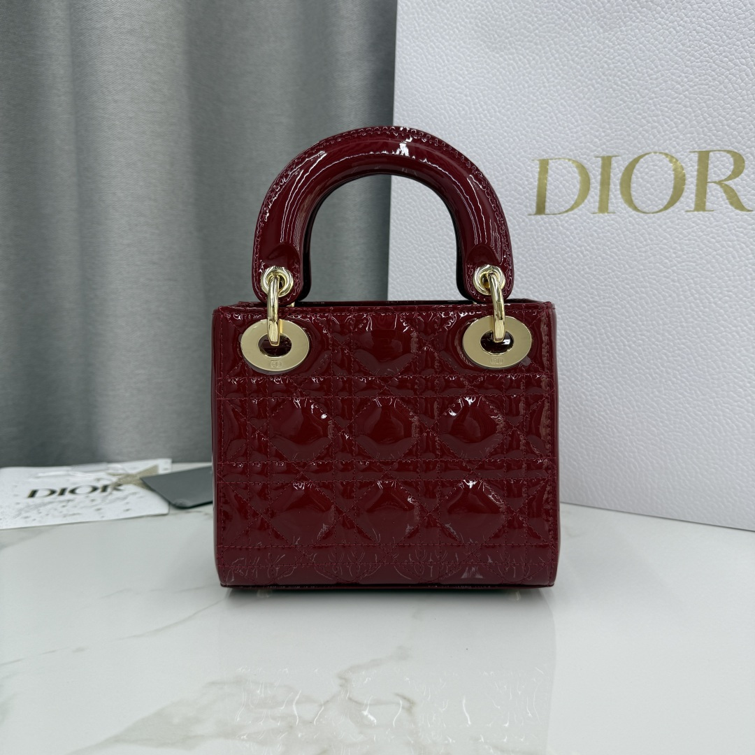 Dior高仿酒紅漆皮Lady Dior手提包女款鏈條設計氣質款| 13 Dior高仿酒紅漆皮Lady Dior手提包女款鏈條設計氣質款