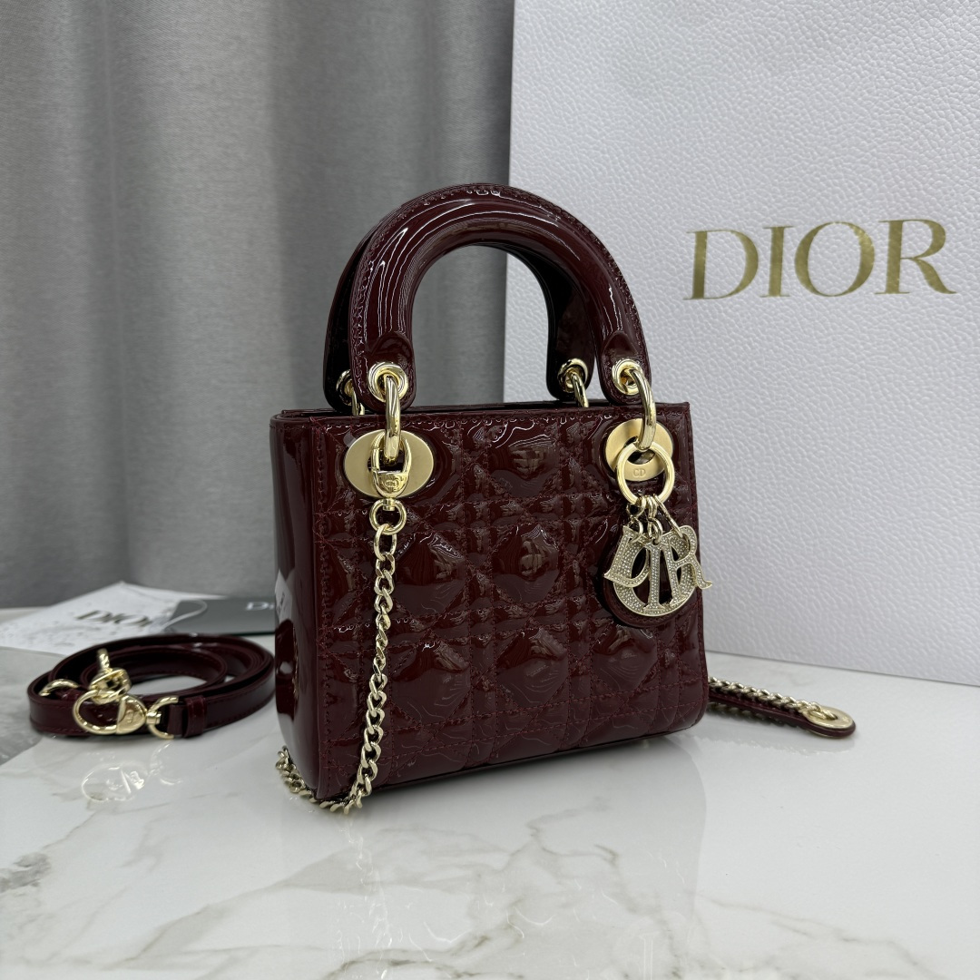 Dior原單酒紅漆皮Lady Dior小包女用小巧時尚鏈條設計| 13 Dior原單酒紅漆皮Lady Dior小包女用小巧時尚鏈條設計