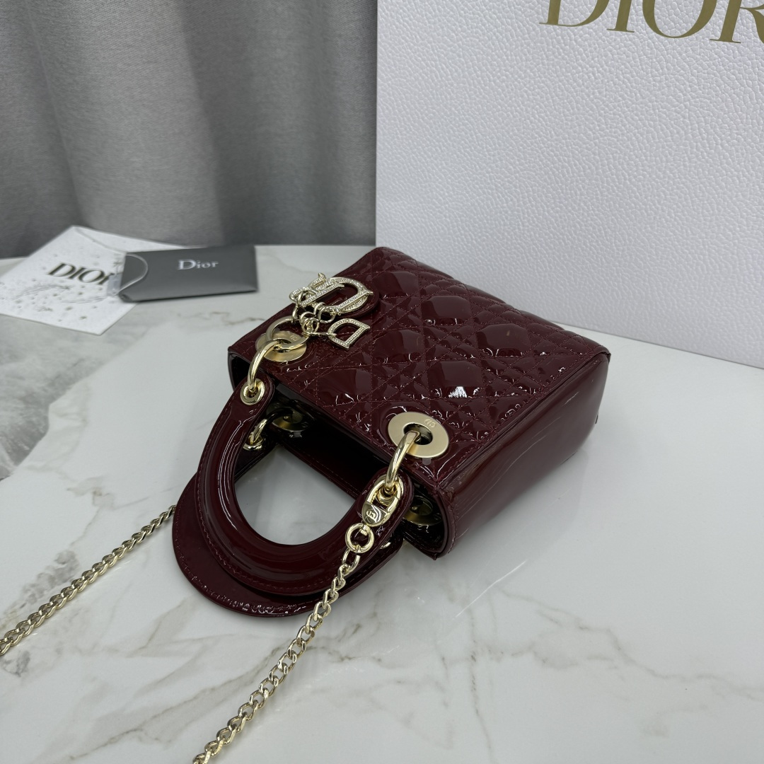 Dior原單酒紅漆皮Lady Dior小包女用小巧時尚鏈條設計| 12 Dior原單酒紅漆皮Lady Dior小包女用小巧時尚鏈條設計